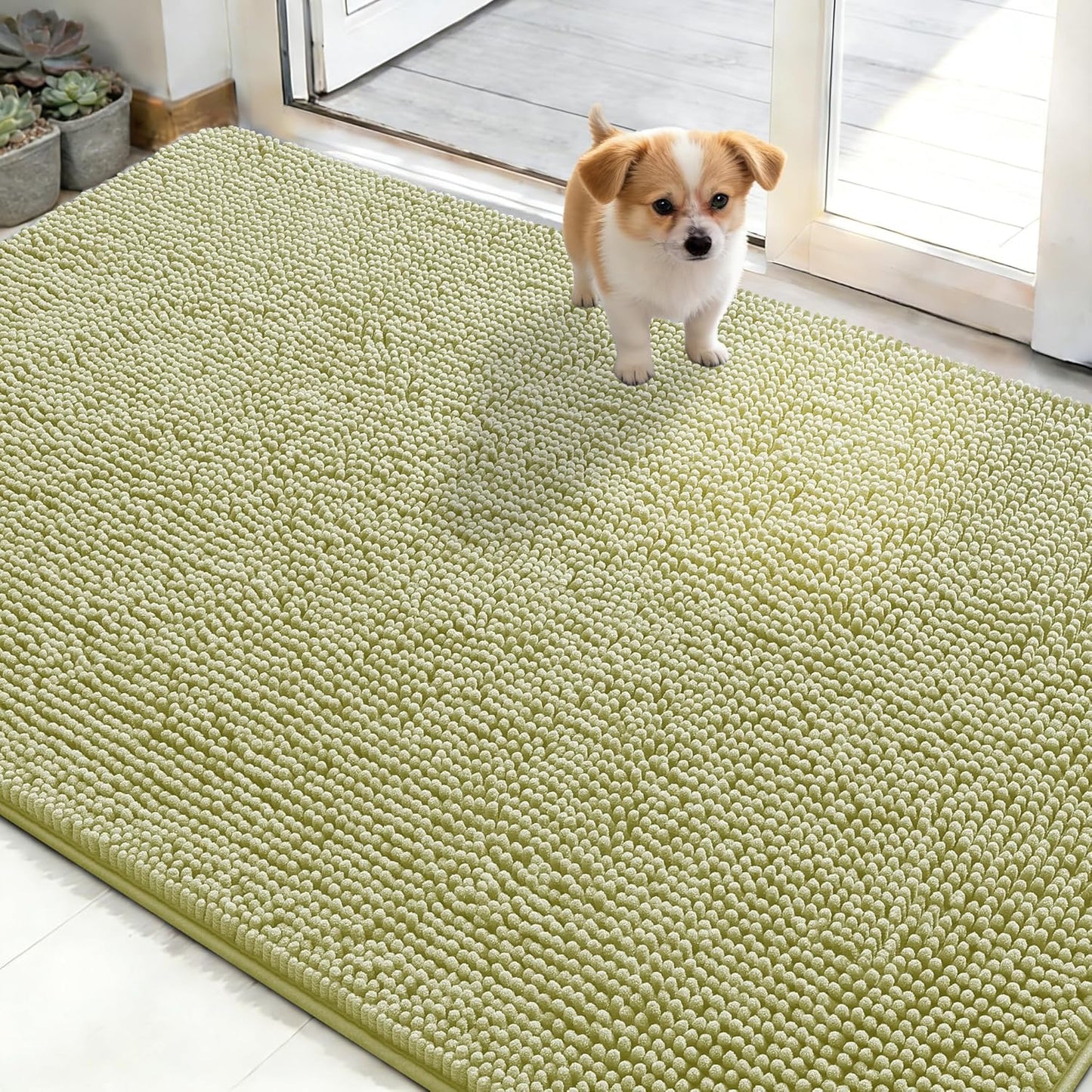 OLANLY Dog Door Mat - Absorbent Non-Slip Washable Chenille Mat for Muddy Paws | 48x30, Vanilla