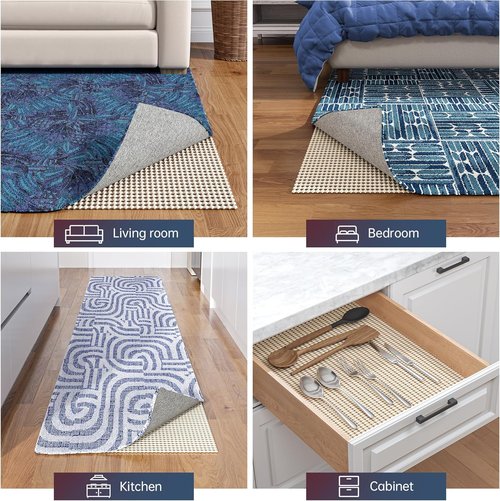 Jorvila Non-Slip Rug Pad - Anti-Skid Mat for Area Rugs - 8x10 Feet, Thick Cushioning for Hardwood Floors