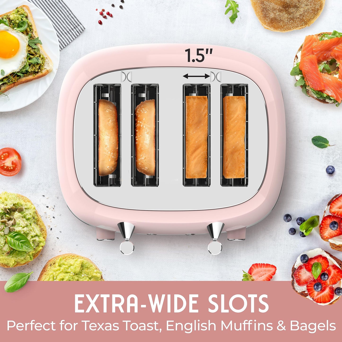 Mueller Retro Toaster 4 Slice with Extra Wide Slots Bagel, Defrost, and Cancel Function, 6 Browning Levels, Dual Independent Controls, Removable Crumb Tray and High Lift Levers, Sage Green