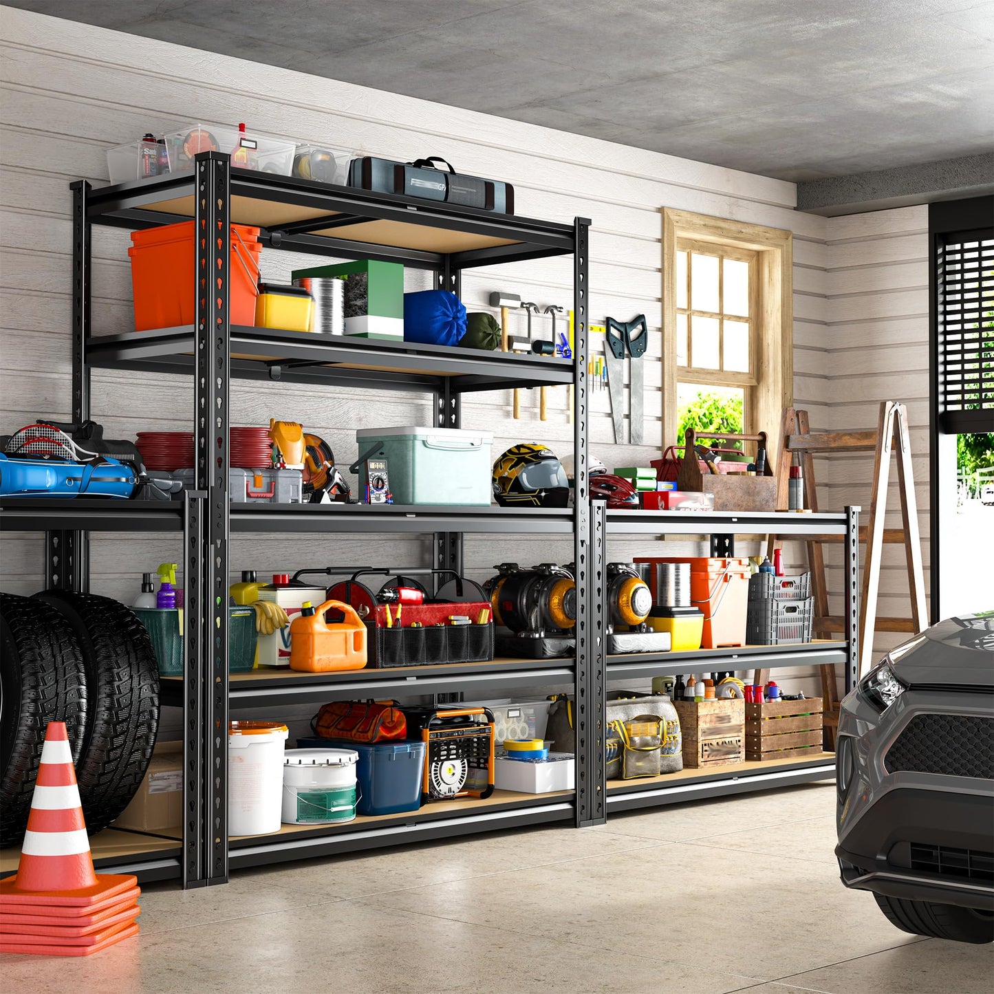 REIBII 2400LBS Storage Shelves 5 Tier Garage Shelving Heavy Duty Adjustable Garage Shelves, Utility Rack Shelf, Shelving Units for Warehouse Pantry Closet, Commercial, 35.5" W x 11.9" D x 72" H, Black
