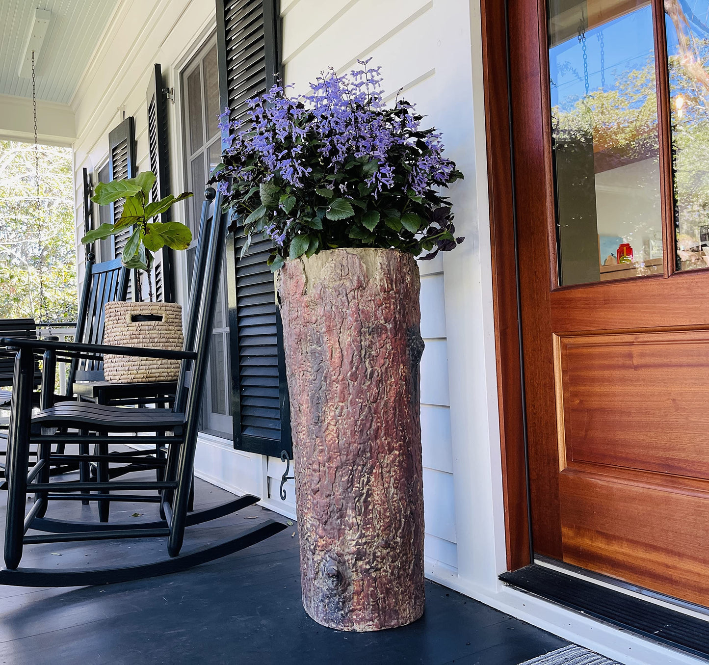 Bushy Box 🌳 Large Hollow Log Planter. Outdoor Garden, Yard & Porch Pot. Tall Tree Stump Well Pump Cover. Weatherproof, Rustic, Natural Looking Deck & Patio Decor. Better Than a Fake Rock.