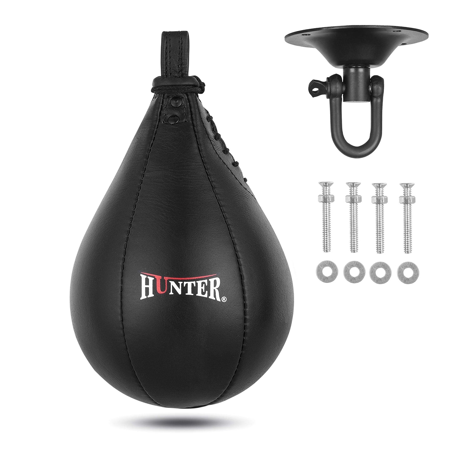 Hunter Leather Speed Bag for Boxing, Premium Cowhide Punching Speed Bag with Swivel, Lightweight Bladder for Fast Rebounds & Reflex Training