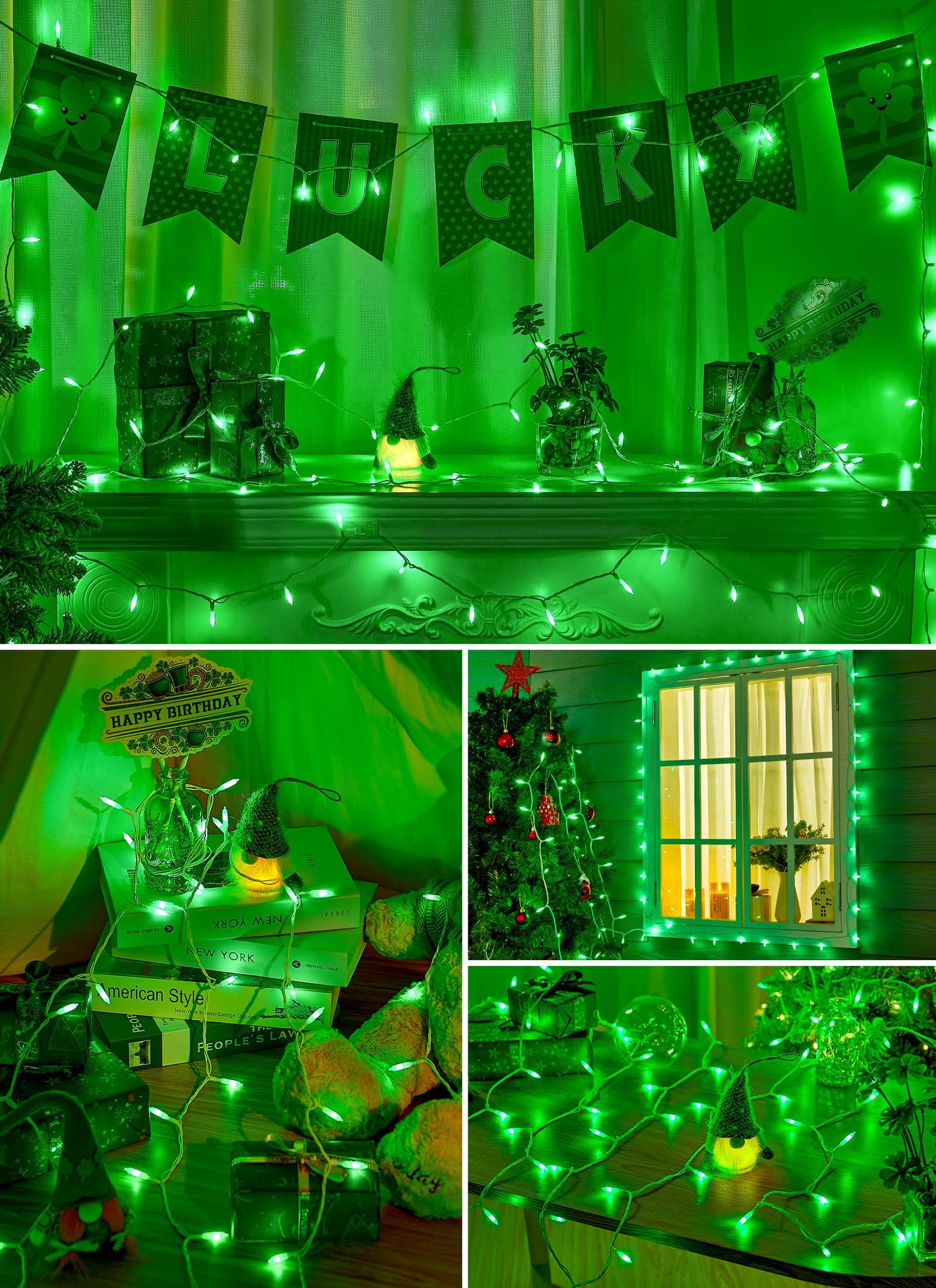 Minetom Green String Lights - 100 LED Mini Lights, 39 Feet, USB Operated, Waterproof for Indoor Outdoor Decor