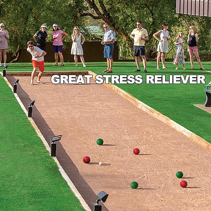 Bocce Ball Set Regulation Size and Weight for Professional Tournament, Backyard, Beach, Lawn Game with 8 Resin Bocci Balls, Pallino, Measuring Rope, Carrying Bag