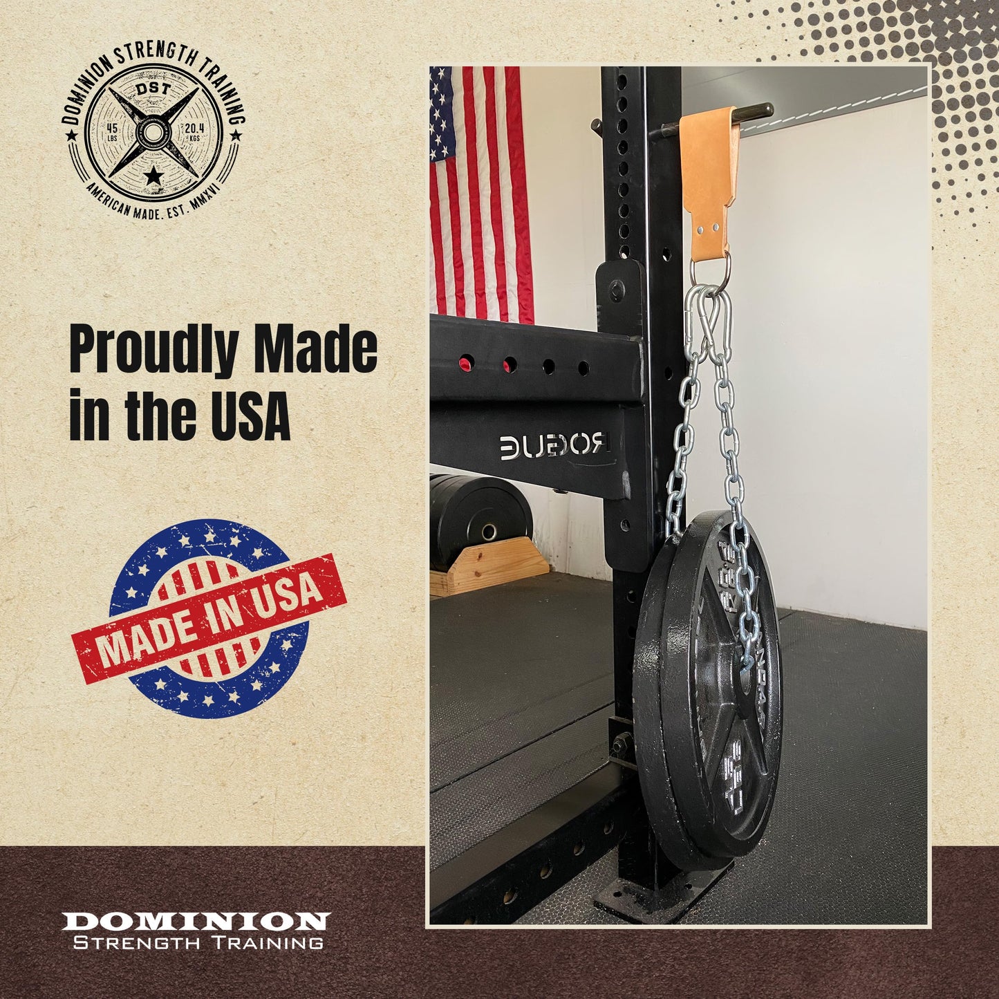 Leather Dip Belt Strap with Chain for Weight Lifting - For Weighted Dips and Pullups - Made in the USA