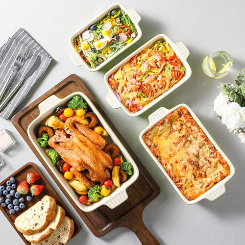 MALACASA Bakeware Set - 4-Piece Porcelain Baking Pans for Oven | Green Casserole & Lasagna Dishes (9.4"-14.7")