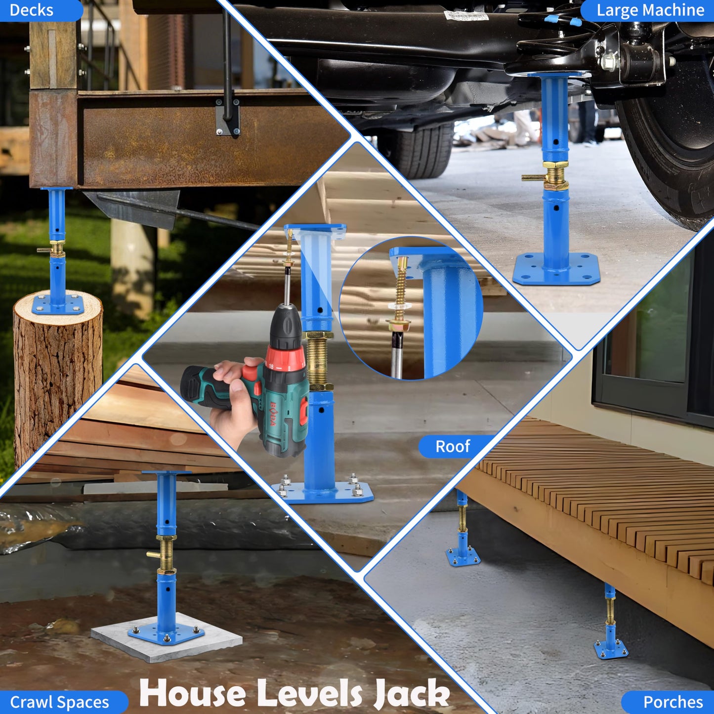 Adjustable House Jacks for Leveling - Q355B Carbon Steel Floor Jack, 11.5-20inch Bidirectional Thread Adjustable Jack with 10000lb Load Capacity for Attic, Roof Beam & Stair Platform, Rust Proof