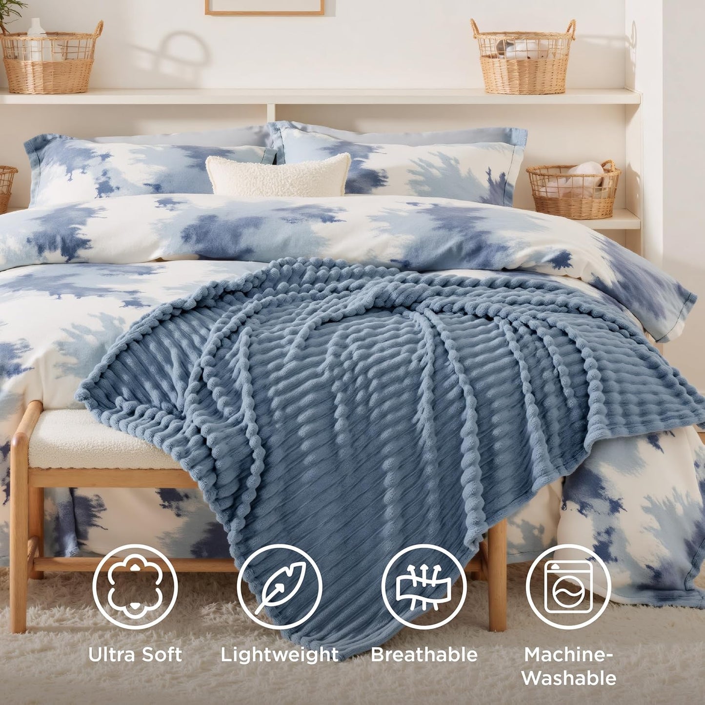 Bedsure GentleSoft Throw Blanket - Cozy Blue Couch Blanket, Perfect for Women & Girls, 50x70 Inches