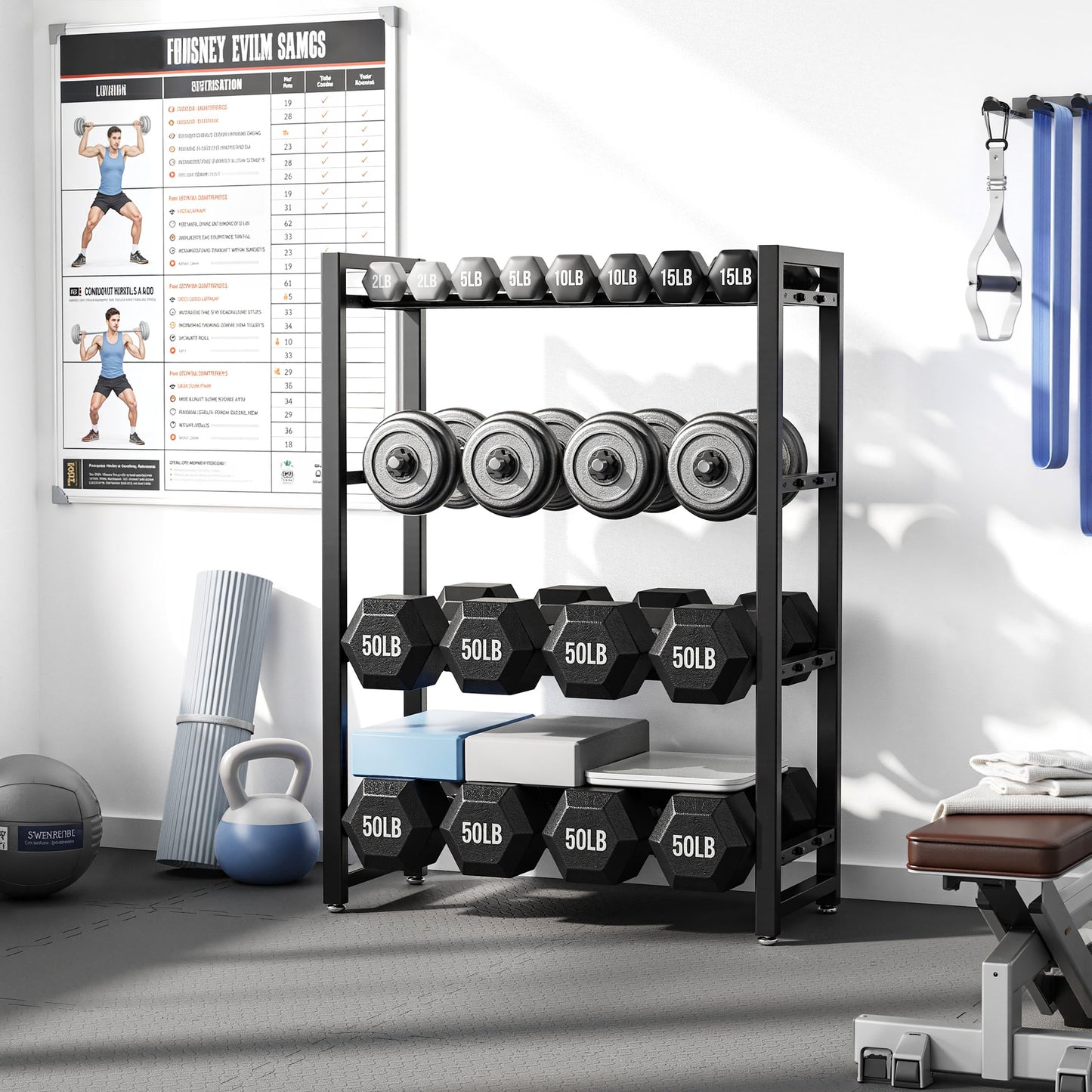 4 Tier Dumbbell Rack, Weight Rack for Home Gym, 1100 lb Capacity