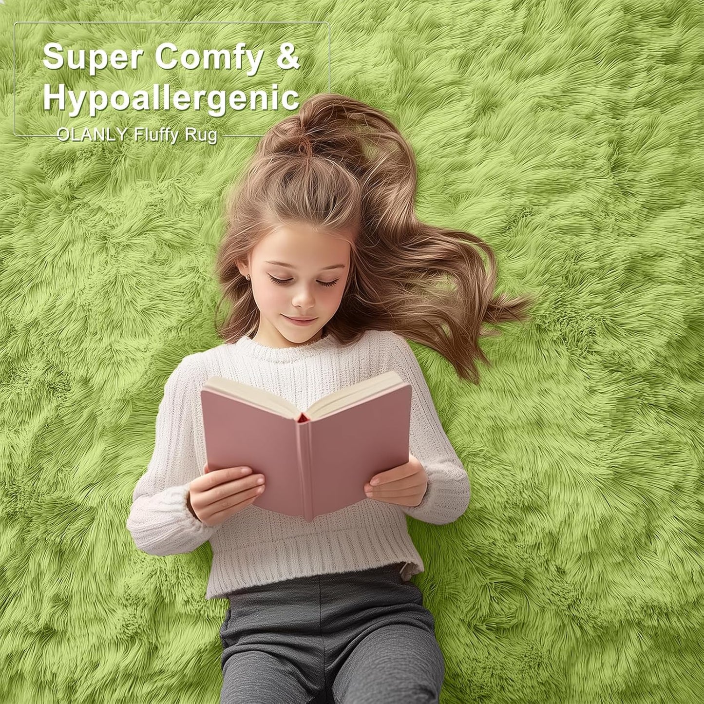 OLANLY Large Area Rug - Soft Fluffy Shaggy Carpet for Living Room & Bedroom | 8x10 Grass Green
