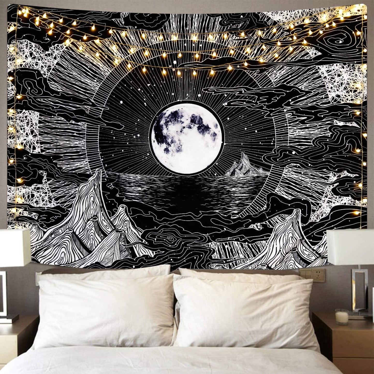 Sevenstars Psychedelic Mountain Tapestry - Moon & Star Clouds Design for Room Décor