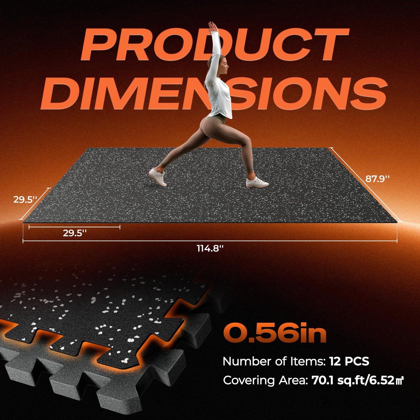 SUPERJARE 30" x 30" Larger Rubber Top Exercise Equipment Mats, 0.56" Thick 12PCS 75 Sq Ft High-Density EVA Foam Interlocking Gym Flooring, Big Workout Mat for Home Gym, Floor Protection, Black/Grey