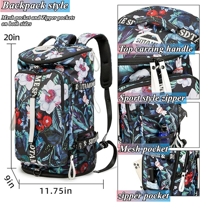 Gym Duffle Bag Backpack with Shoe Compartment,4 ways Travel Backpack for Women and Men,Multi-Functional Weekender bag with Waterproof Layer&Laptop Compartment for Fitness, Travel,Camping