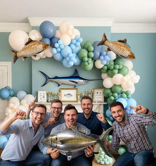 Gone Fishing Balloon Garland Arch Kit - Blue Green White FishermanTheme Birthday Balloons with Giant Fish Foil Balloons - O-Fish-ally One, Under the Sea Baby Shower, Retirement Party Decorations