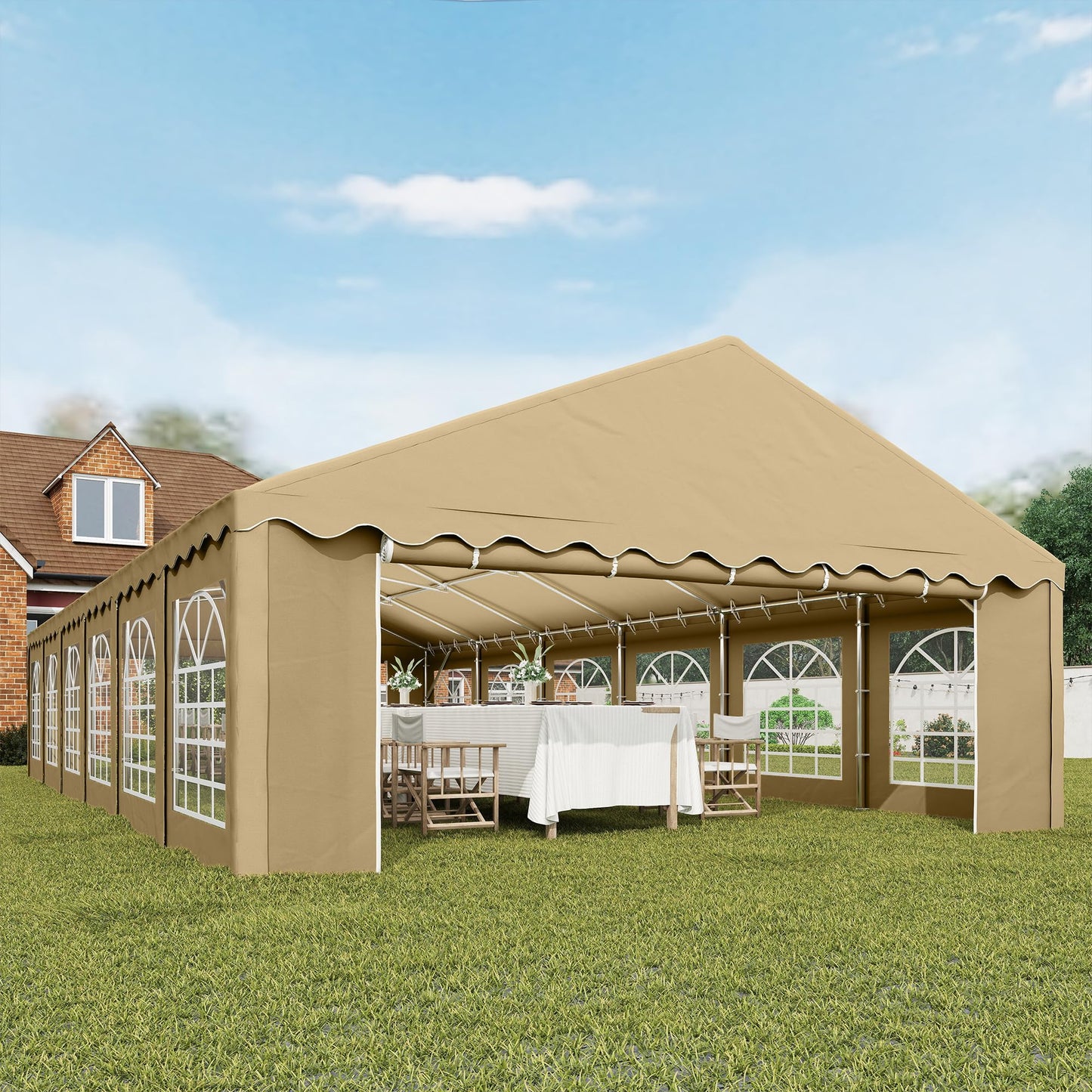 Outsunny 20' x 40' Heavy Duty Party Tent, Galvanized Outdoor Canopy Tent Large Event Shelter with Removable Sidewalls, 12 Windows and 2 Doors, Tents for Parties, Wedding, Events, BBQ Grill, Brown