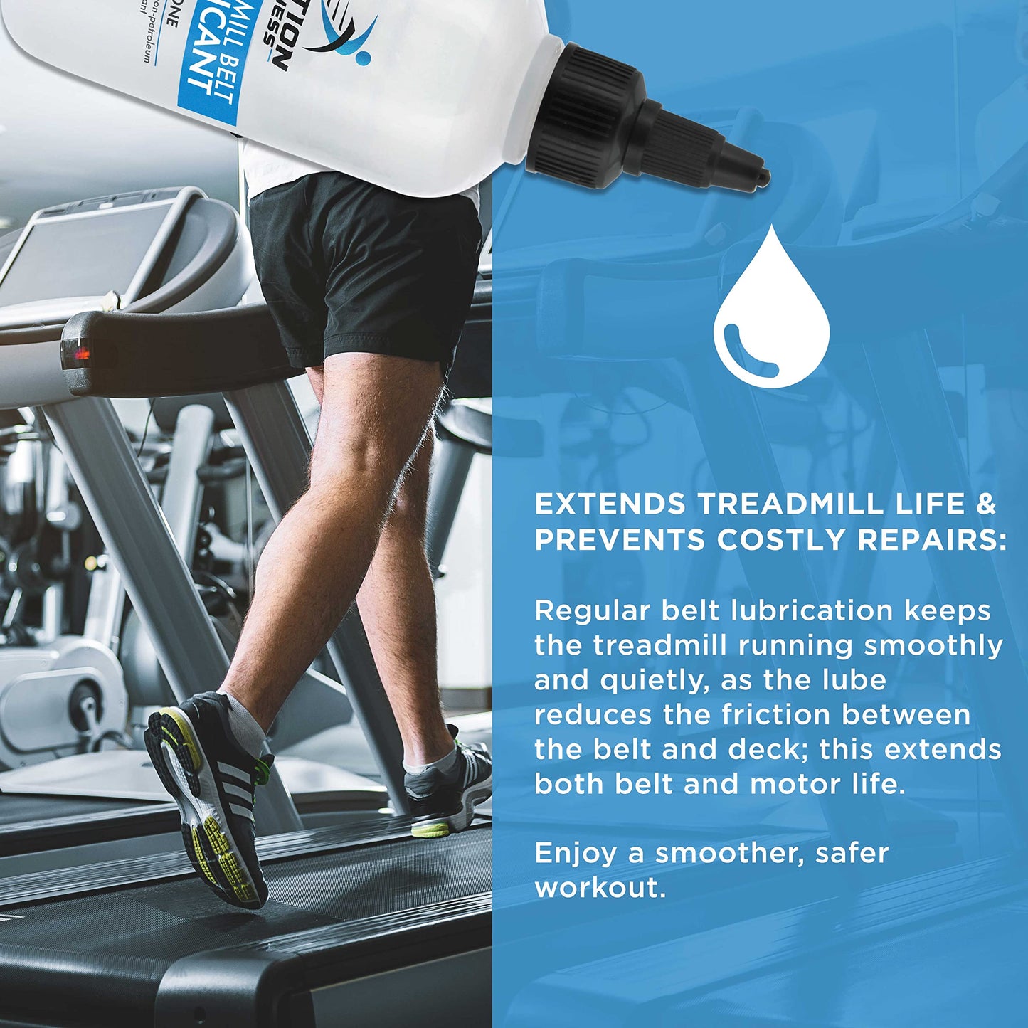 Action Fitness 100% Silicone Treadmill Lubricant for Belt Maintenance - 4oz Bottle, Dual Applicators for Easy Lube Application - Extends Life, Smooths Operation