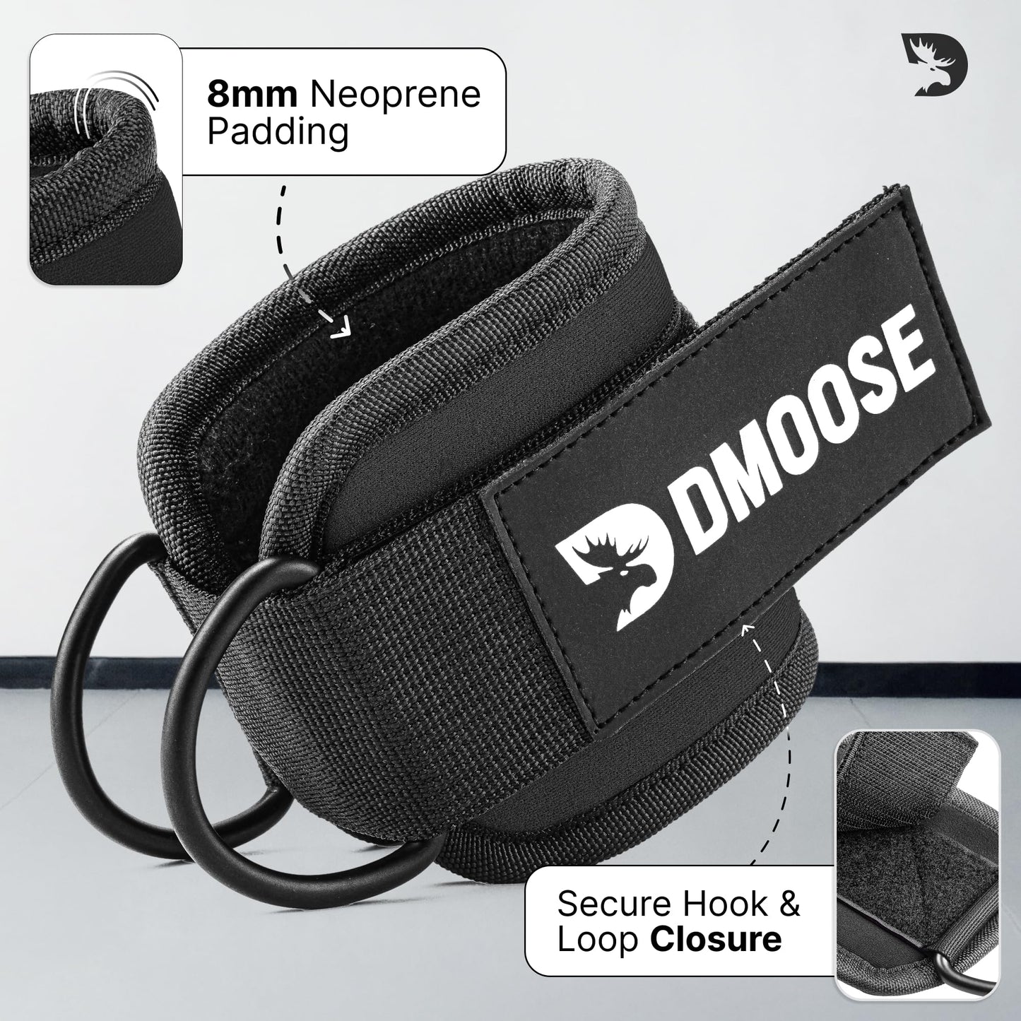 DMoose Ankle Strap for Cable Machine Attachments - Gym Ankle Cuff for Kickbacks, Glute Workouts, Leg Extensions, Curls, Booty Hip Abductors Exercise for Men Women