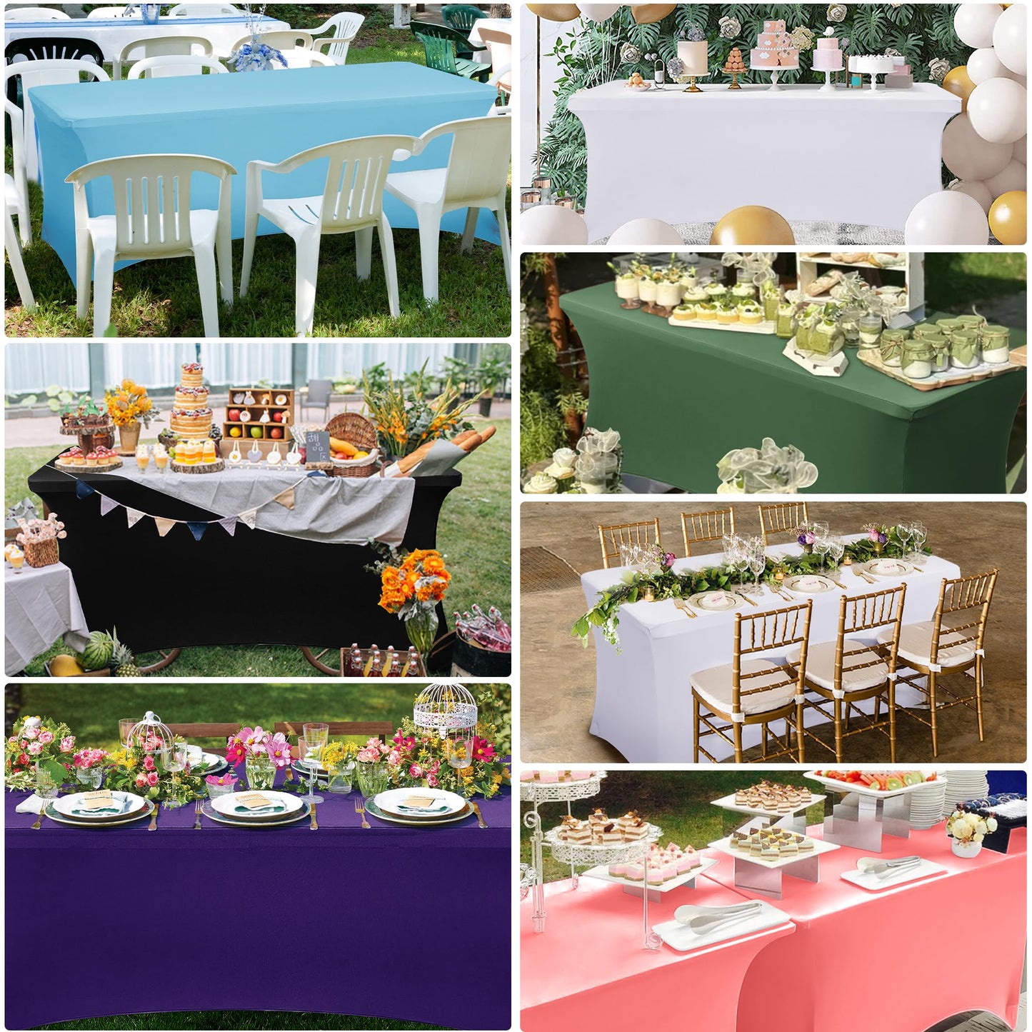 Obstal 2PC Sage Green Tablecloth - 8ft Rectangle Spandex Table Cover for Party, Events, Banquets & Weddings, Machine Washble