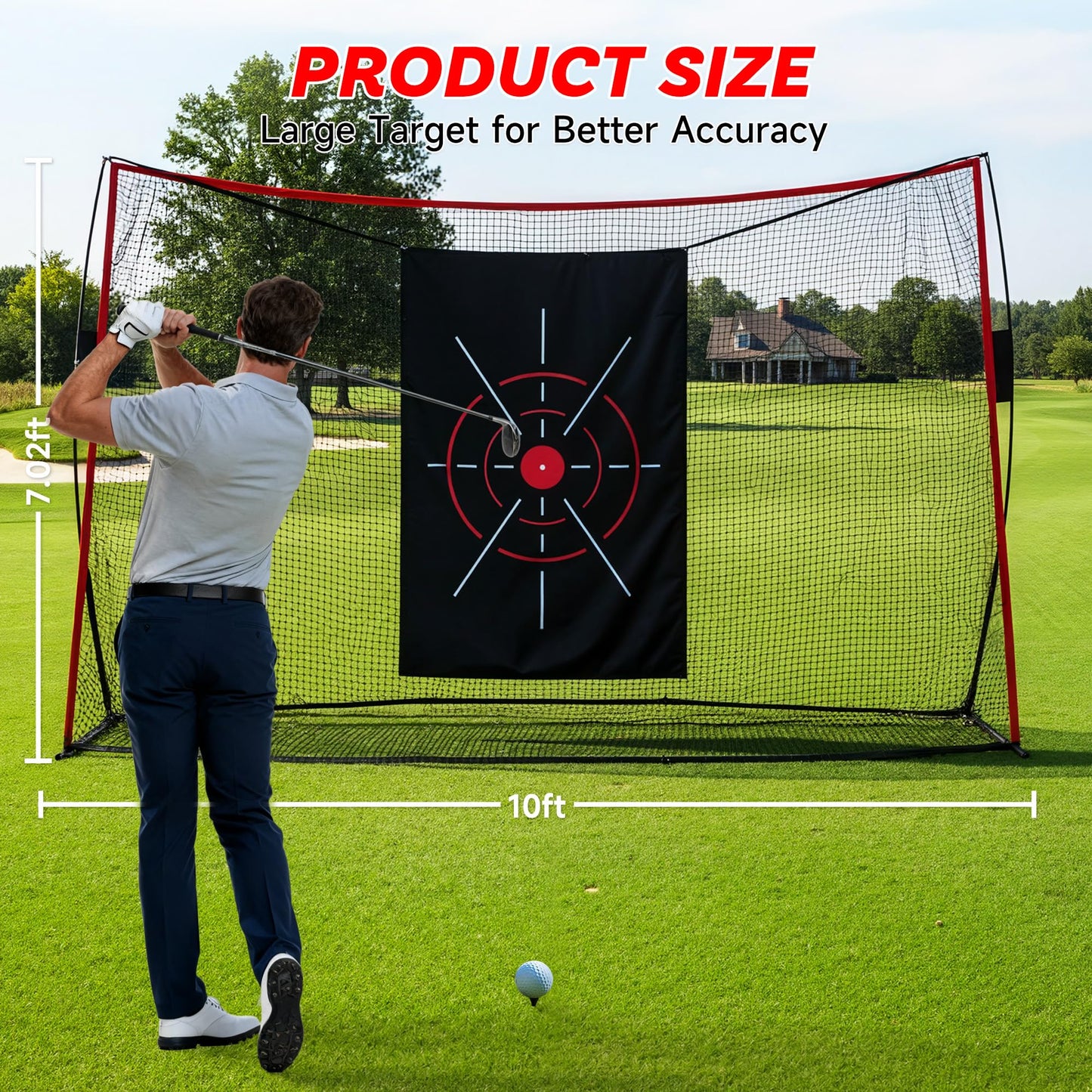 Aohanoi Golf Net, 10x7ft Golf Hitting Nets with a Turf Mats, Golf Practice Net for Backyard,Garage, Terrace Equipped with Noise Free Target, Great Gift for Fathers, Husbands and Professional Golfers