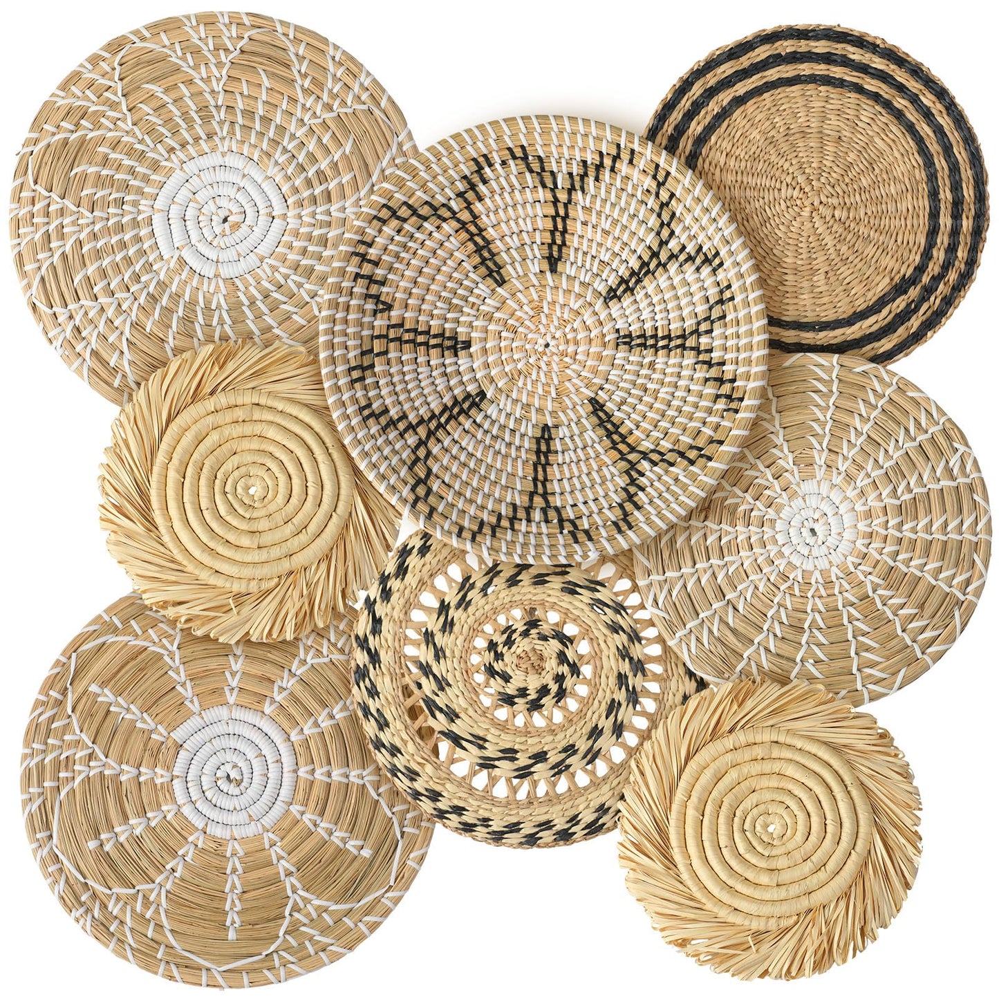 Xuhal 8 Pcs Boho Wall Basket Decor Decorative Bulrush Woven Basket Wall Decor Rustic Farmhouse Hanging Baskets for Kitchen Rustic Home Summer Decorations