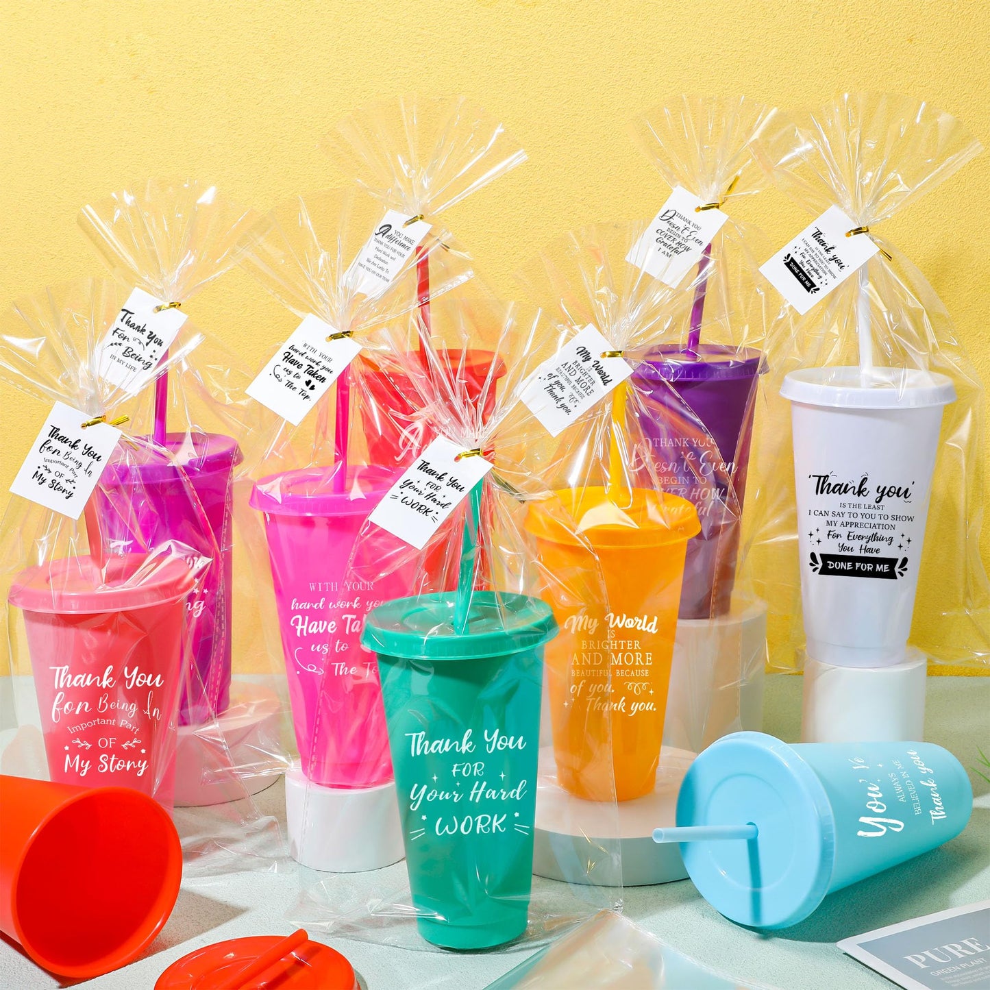 Tioncy 50 Set Employee Appreciation Gifts Bulk Team Thank You Cups 24oz Plastic Tumblers with Lids & Straws for Teacher Nurses Week 2026 Nursing Assistance Volunteer Coworker(Thank You,Multicolor)