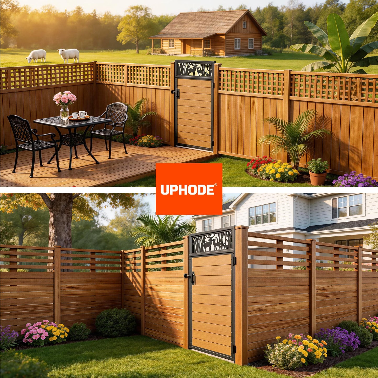Uphode 3x6FT(34.8" x 70.8") 201 Stainless Steel Fence Gate Kit Heavy Duty, Anti Sag Metal Fence Gate Frame Kit with Board, Morden Garden Gate Hardware Kit Outdoor (Left/Right Free-Installation)