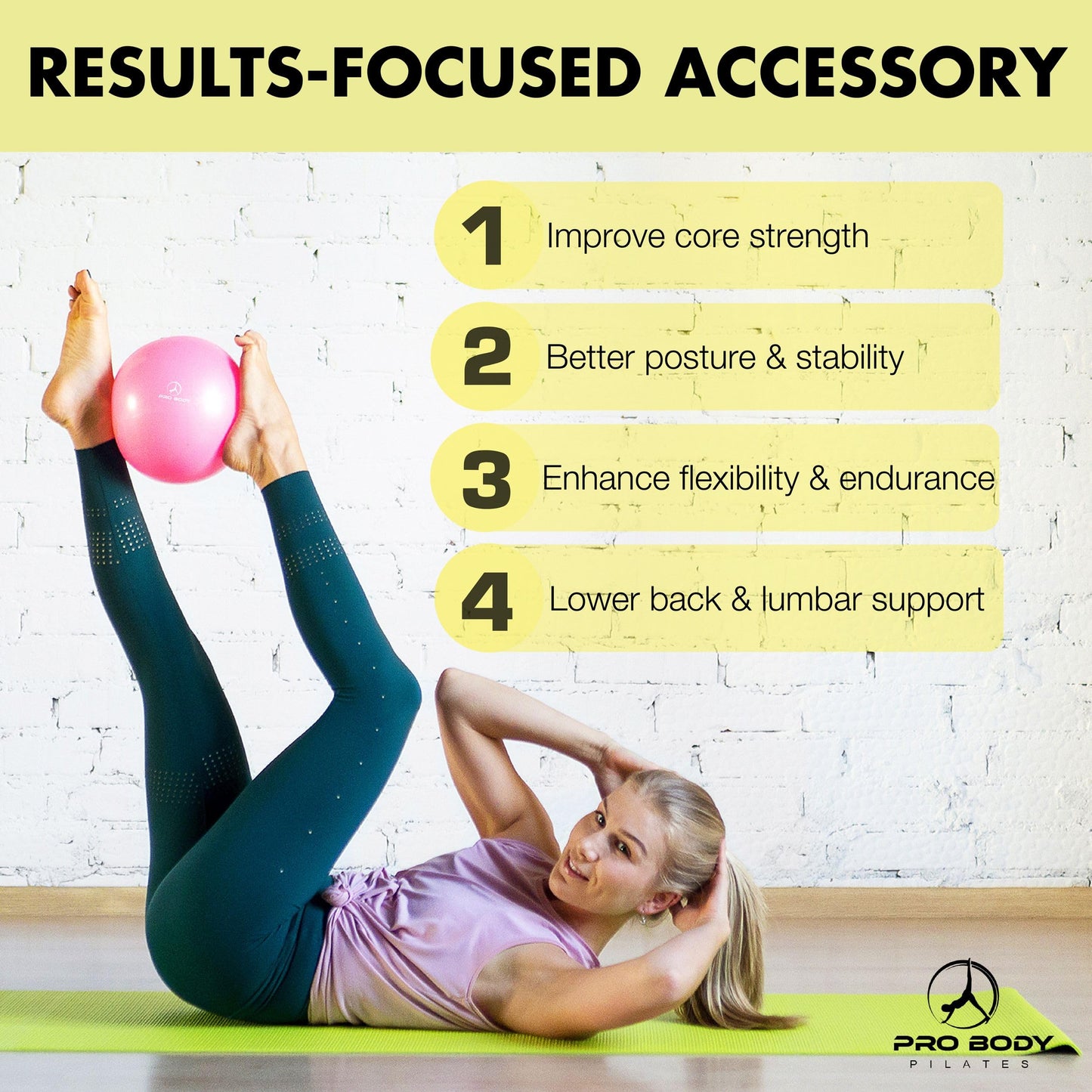 ProBody Pilates Small Exercise Ball with Pump - 9 Inch Workout Ball for Stability, Barre, Yoga, Core & Physical Therapy, Home Gym & Office Use (Aqua)