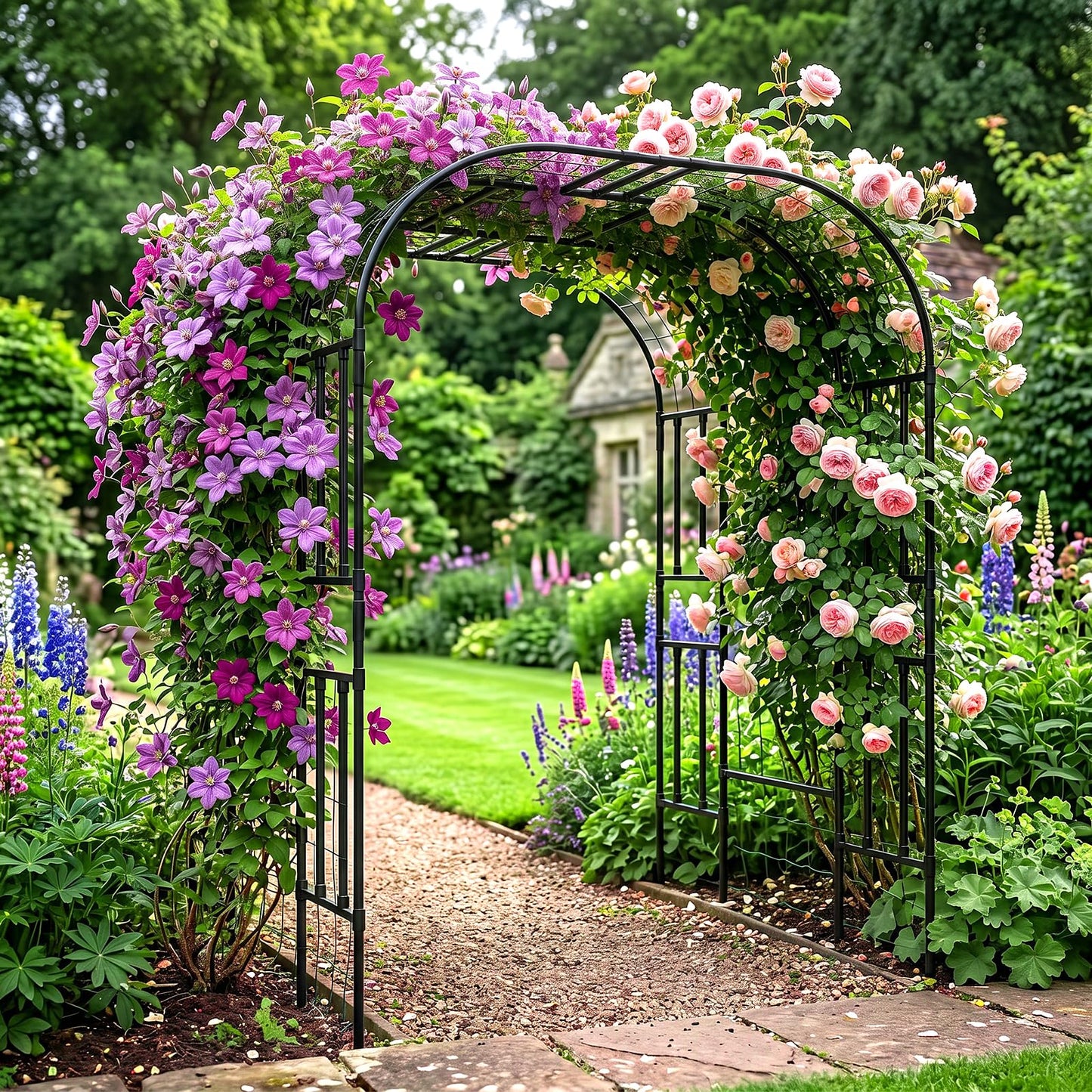 Tall Garden Arch Trellis for Climbing Plants, 87in Tall Metal Plant Support Trellis Archway for Climbing Plant Vegetables Cucumber, Outdoor Yard Lawn Garden Arch Tunnel Trellis