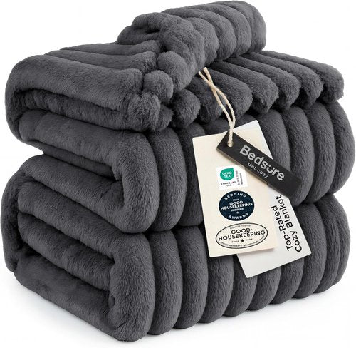 Bedsure GentleSoft Grey Fleece Queen Blanket - Cozy Soft Throw for Couch, 90x90 Inches