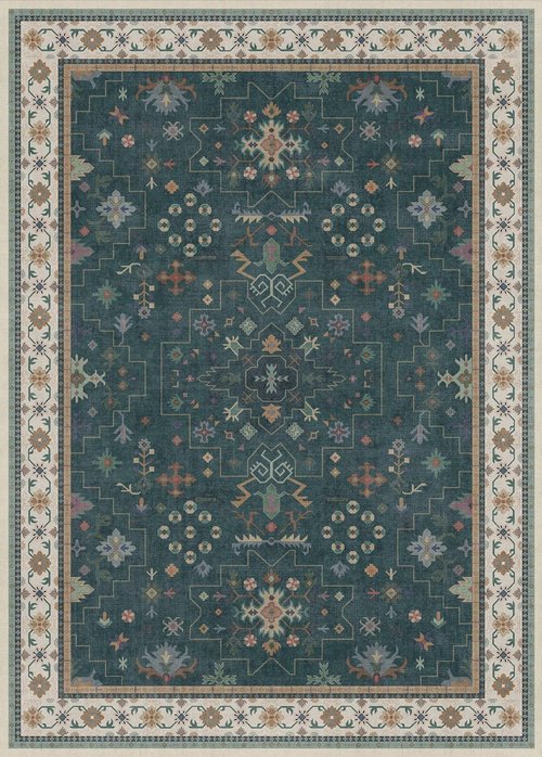 Hazo Haus Dark Green Oushak Area Rug - Modern Vintage Boho Floral Design, 10x14 Washable Non-Slip Extra Large Rug