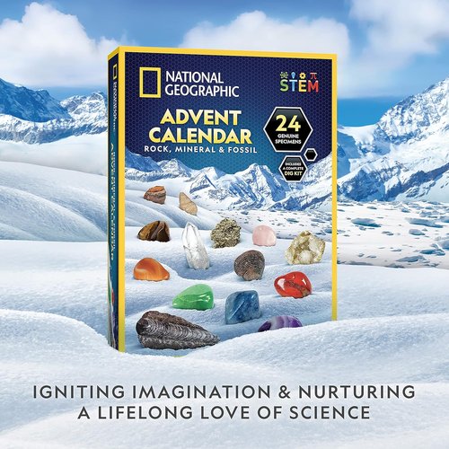 National Geographic Rock Collection Advent Calendar - 24 Gemstones, Minerals & Fossils for Kids