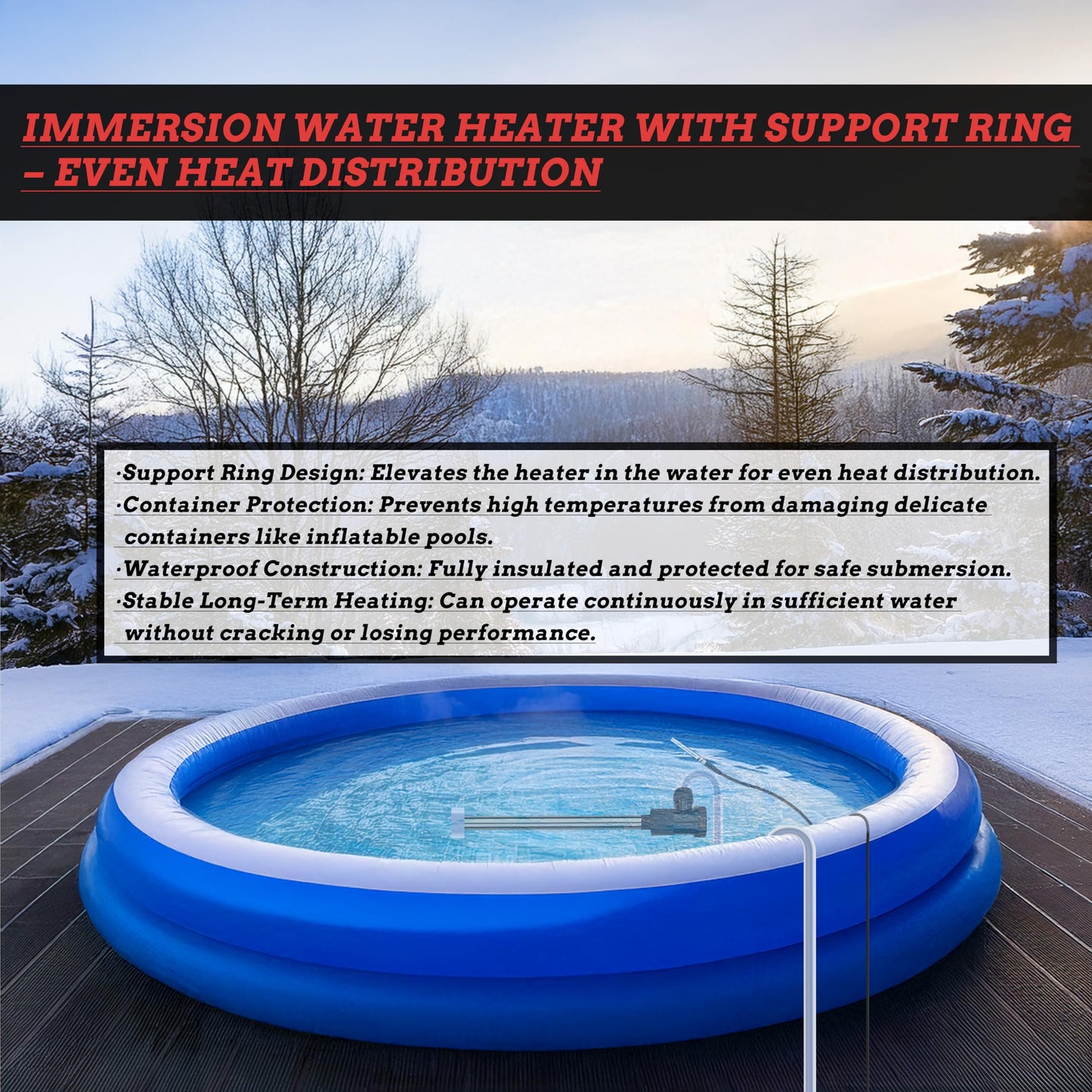JHAOHEATE Portable Titanium Hot Tub & Pool Submersible Water Heater 1800W 120V Electric Immersion Water Heater with GFCI Leakage Protection & Temp Control for Bathtub, Inflatable Pool, Spa, Baptistry