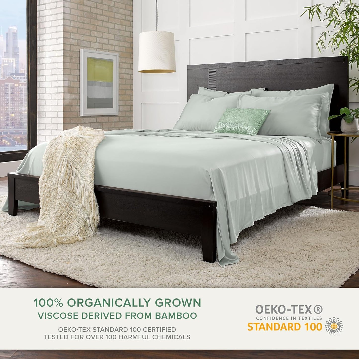 Pure Bamboo California King Sheets - 100% Organic Viscose Bed Set, Soft & Cooling, Sea Glass Color