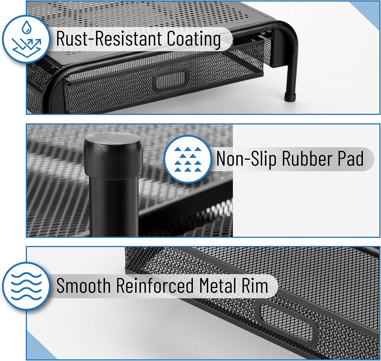 Metal Mesh Monitor Riser with Drawer - Desk Organizer for Optimal Viewing
