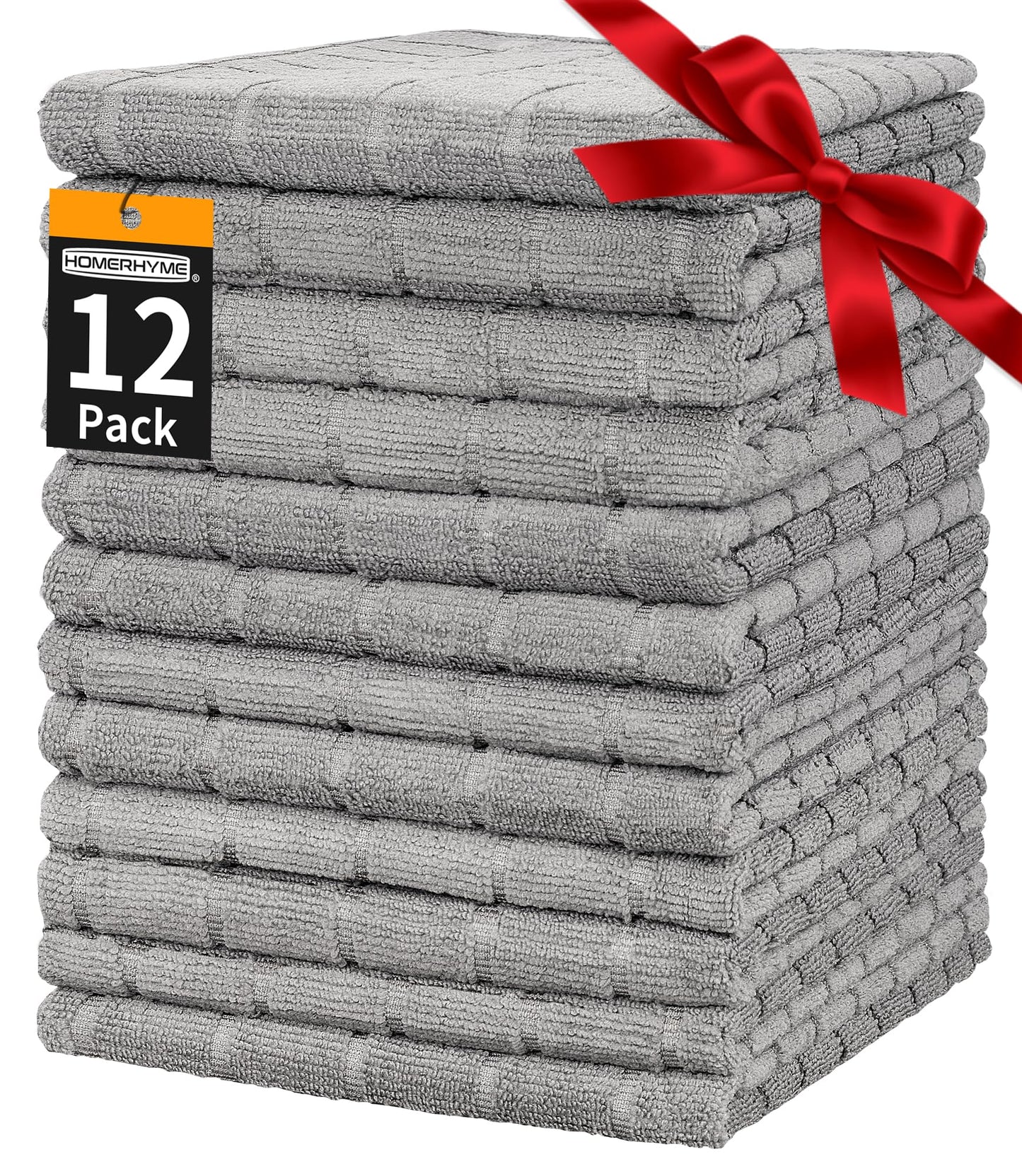 HOMERHYME Hand Towels, 12 Pack 25''*15'' Gym Towels, Grey Quick Dry Lint Free Soft Absorbent Bulk Checkered Fingertip Washcloths Bath Towels for Bathroom Kitchen Salon Workout Shower