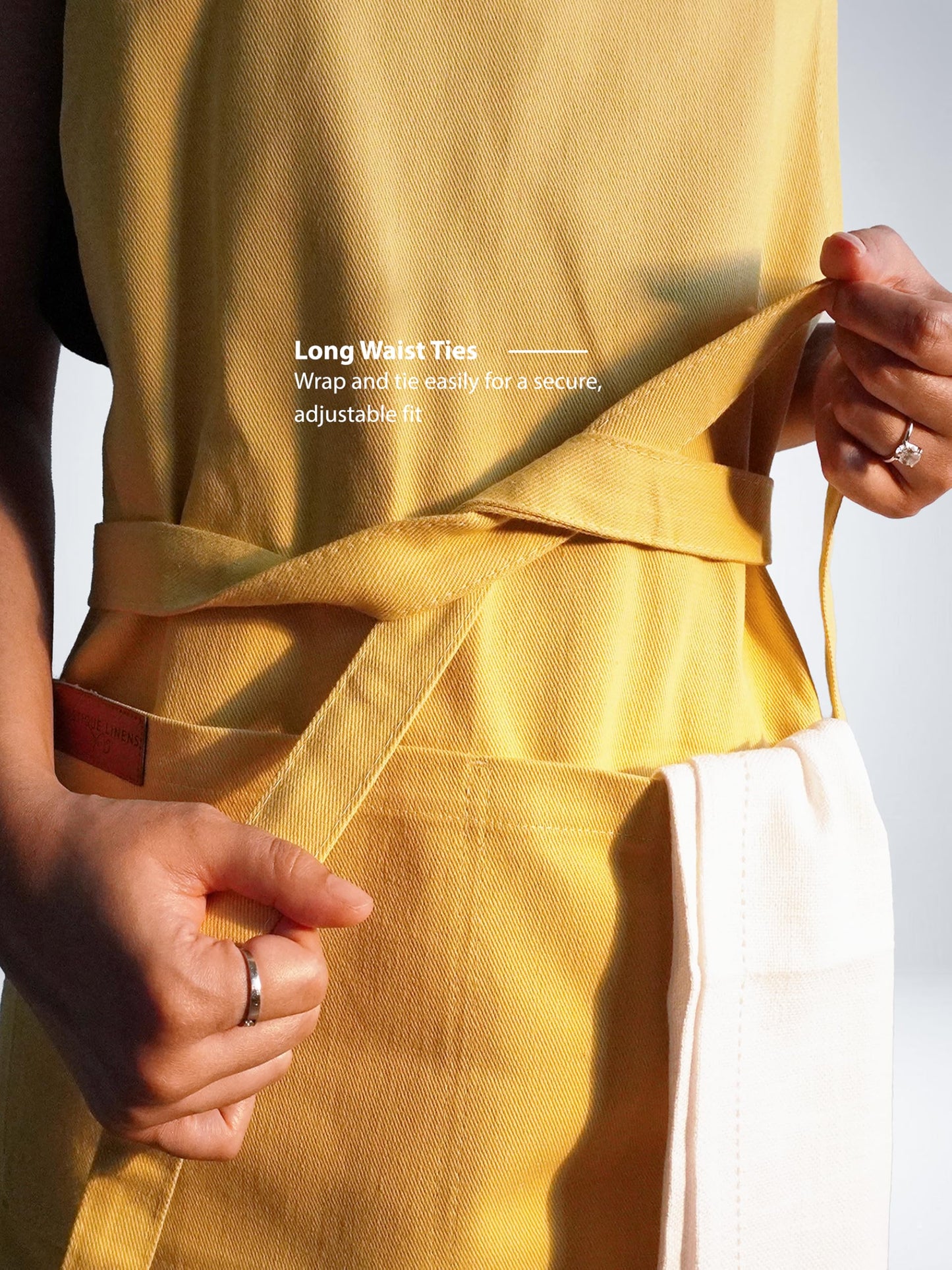 RUSTIQUE LINENS Lemon Yellow 100% Cotton Kitchen Apron with 2 Pockets for Men and Women – Adjustable Chef Apron for Cooking Baking BBQ Restaurant Use – Machine Washable Durable Unisex Bib Apron