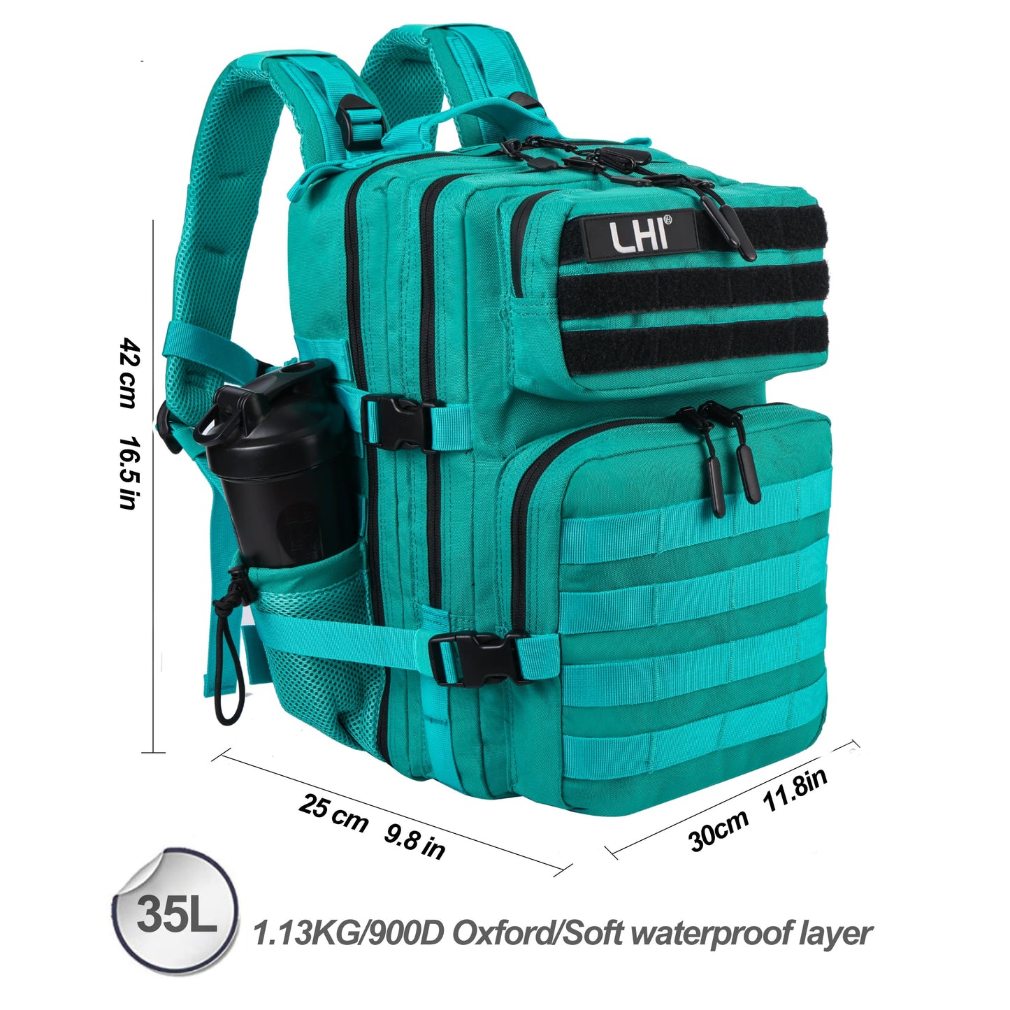 LHI Tactical Military Backpack for Men and Women 25L Army Assault Pack Bag Large Rucksack with Molle System-Lake Blue