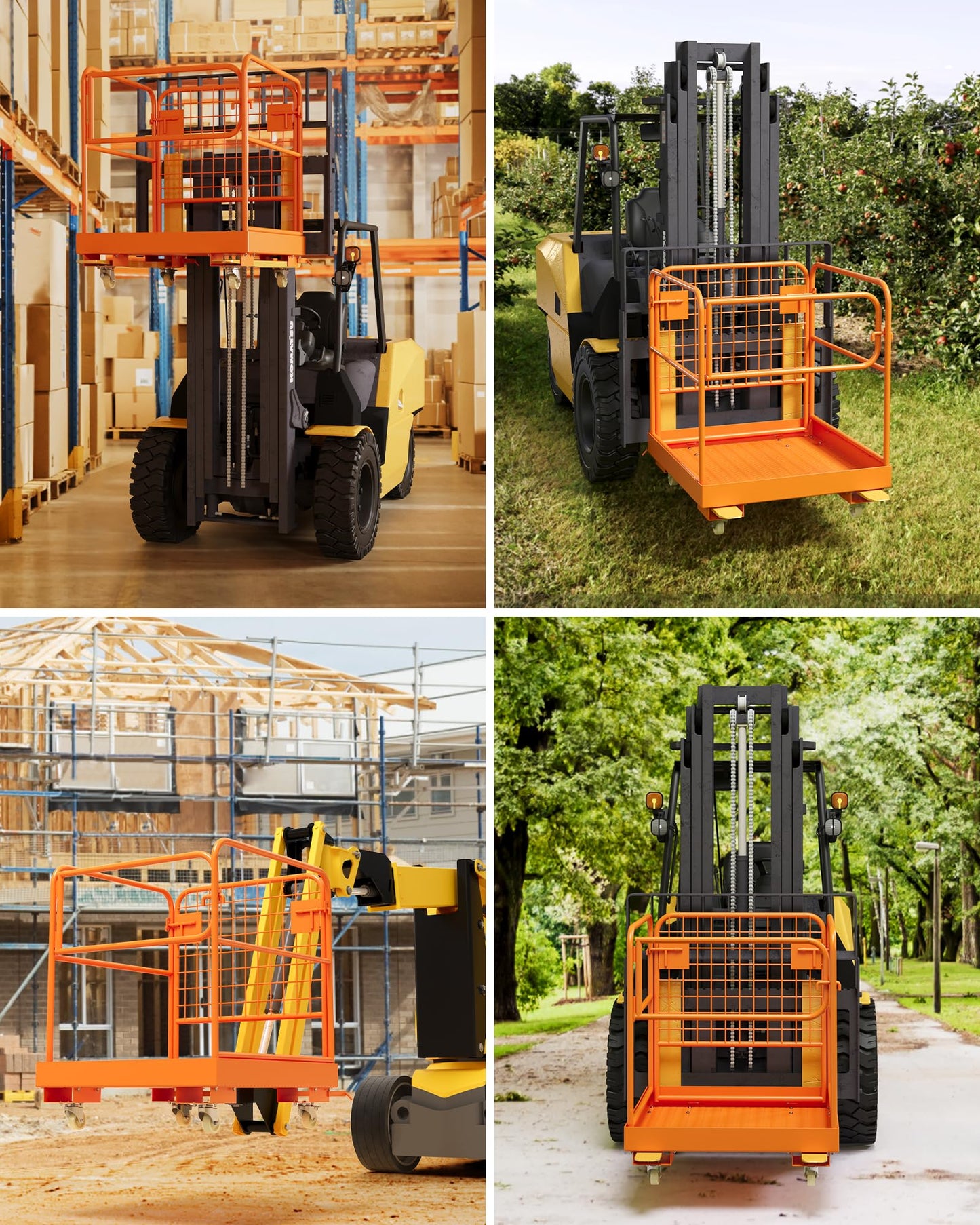 Forklift Cage 36x36 Inches Work Platform Safety Cage，Collapsible Lift Basket with 4 Wheels Device Chain for Aerial Work Lifting Loader