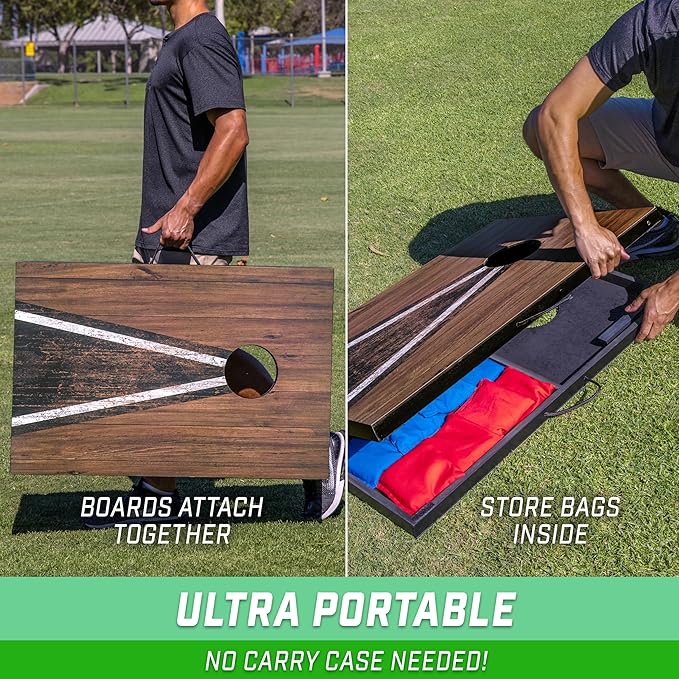 GoSports 3 x 2 ft Cornhole Board Set - Portable Outdoor Toss Game for Adults & Family - Includes Set of 8 Bean Bags with Built-in Storage - Choose Your Style