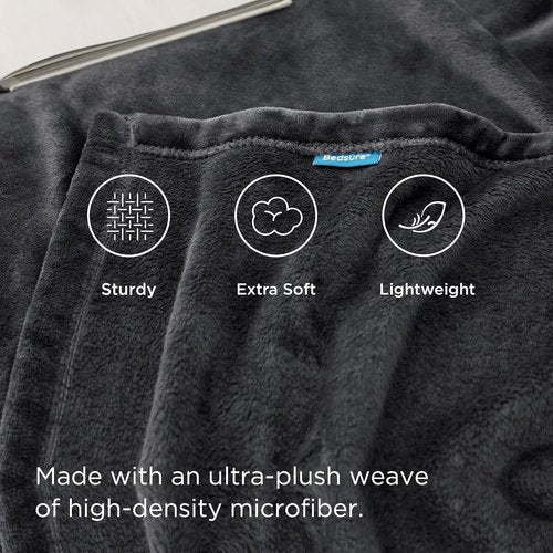 Bedsure GentleSoft Fleece Throw Blanket - Dark Grey 300GSM Cozy Plush Blanket for Couch & Bed