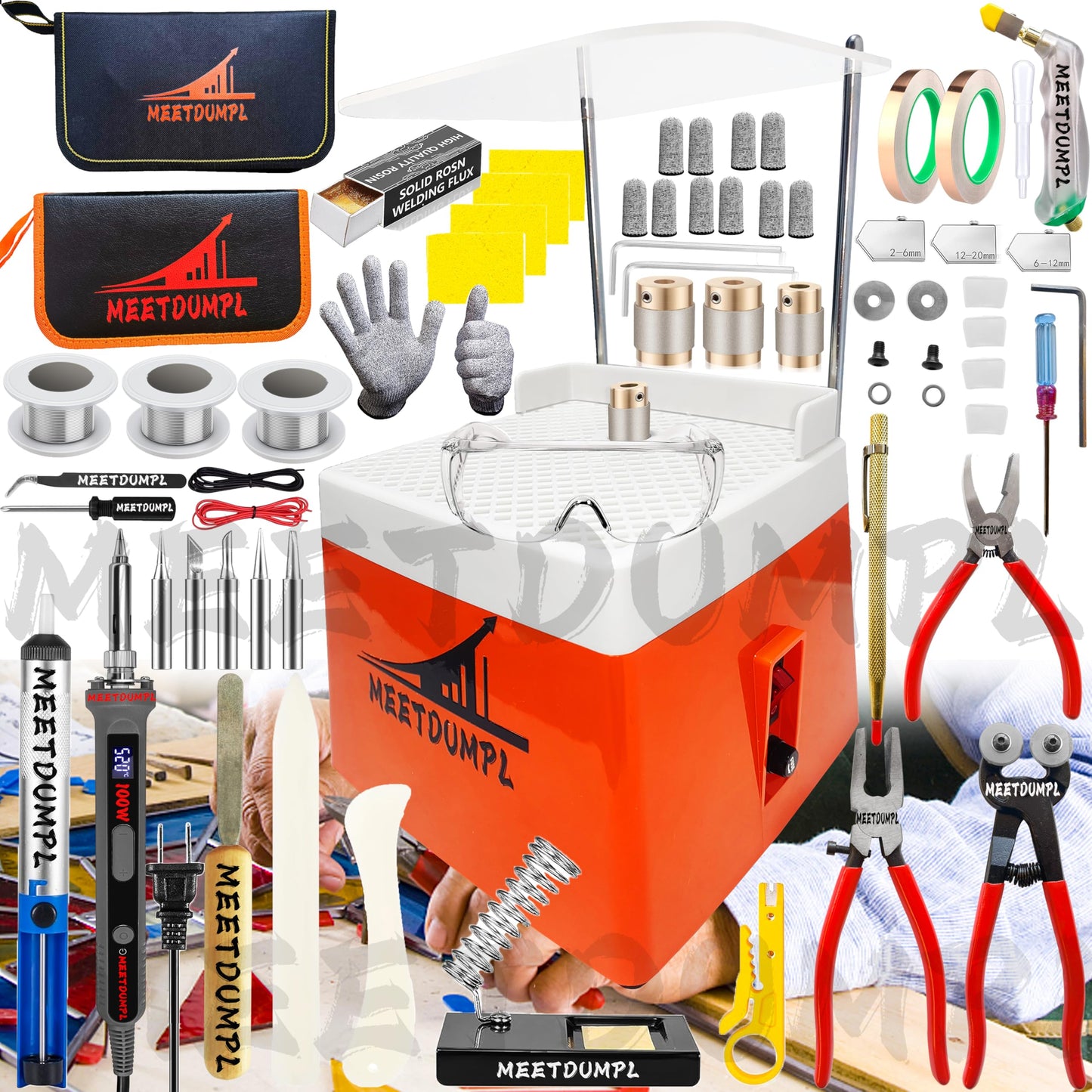 MEETDUMPL Stained Glass Kit，Stained Glass Kits for Adults，Glass Grinder，Stained Glass Grinder，5/8" + 1" Diamond Grinder Bit,100W Soldering Iron Kit,Glass Cutter Tool Kit（Patent has been registered）(7)
