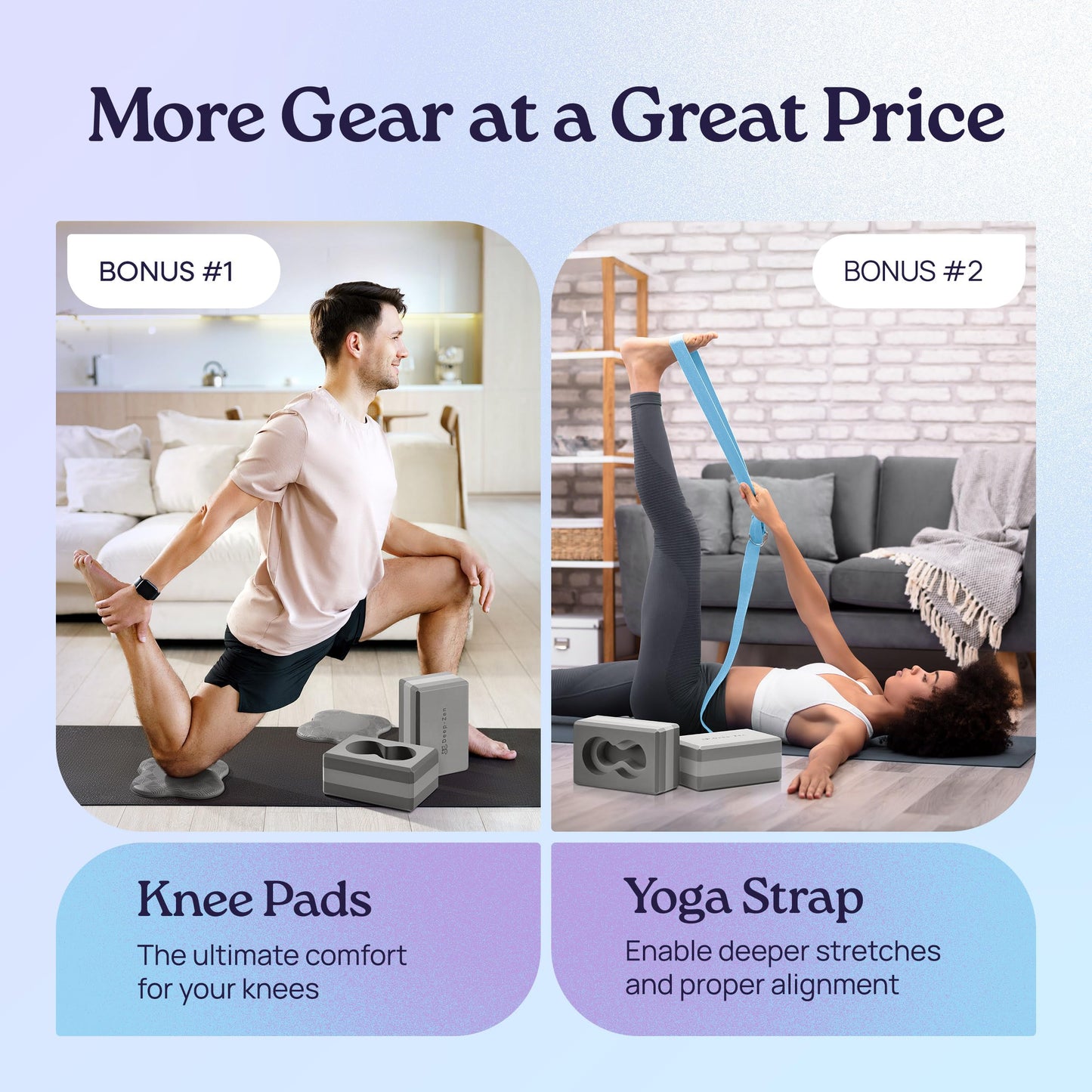 Deep-Zen® Yoga Blocks Wrist Support; Yoga Blocks 2 Pack with Knee Pads and Strap to Put Less Weight on Wrists; Durable, Versatile Yoga Brick Exercise Block Set, Blocks Yoga (Grey)