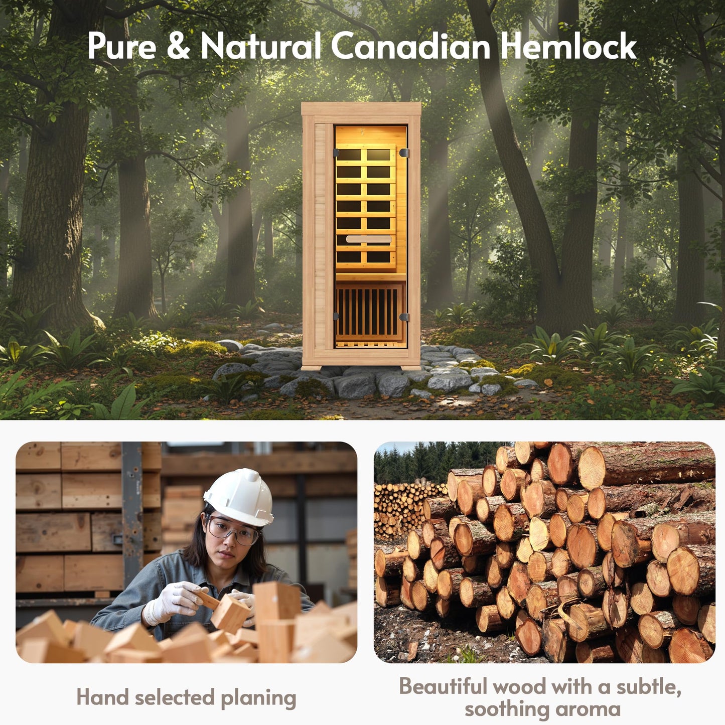ENSTVER Infrared Wood Sauna 5.4Ft 1 Person, Luxury Full Spectrum Far Infrared Sauna Features Low EMF 1240w 7-Light Dynamic & Music Speakers, Canadian Hemlock Dry Indoor Saunas for Home & Gym