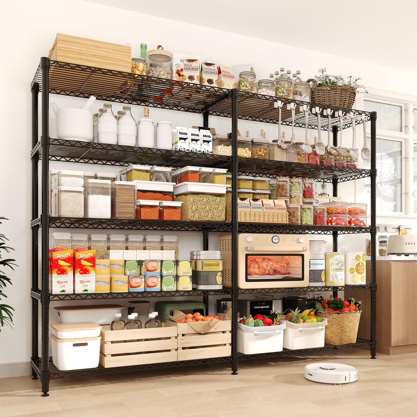 5-Tier Metal Storage Shelves, Adjustable Wire Shelving Unit for Garage, Pantry, Basement & Kitchen, Heavy-Duty Shelf Organizer with Double-Row Design, 70.8" w x 15.8" d x 70.5" h, 265 Lbs Per Tier