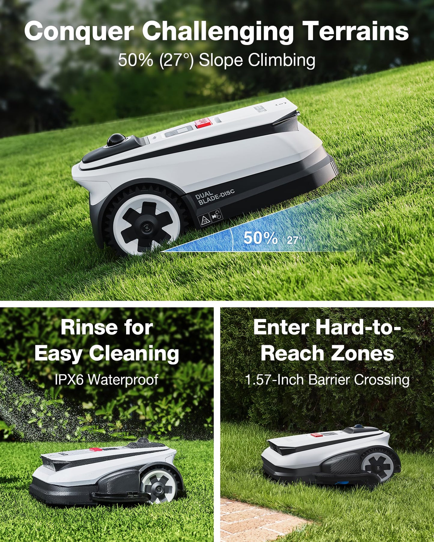 ECOVACS Goat A2000 LiDAR PRO Robotic Lawn Mower for Up to 1/2 Acre, Wire-Free with Dual-LiDAR Auto Mapping, Built-in TruEdge Edge Trimmer, AIVI 3D Obstacle Avoidance, Smart App Control
