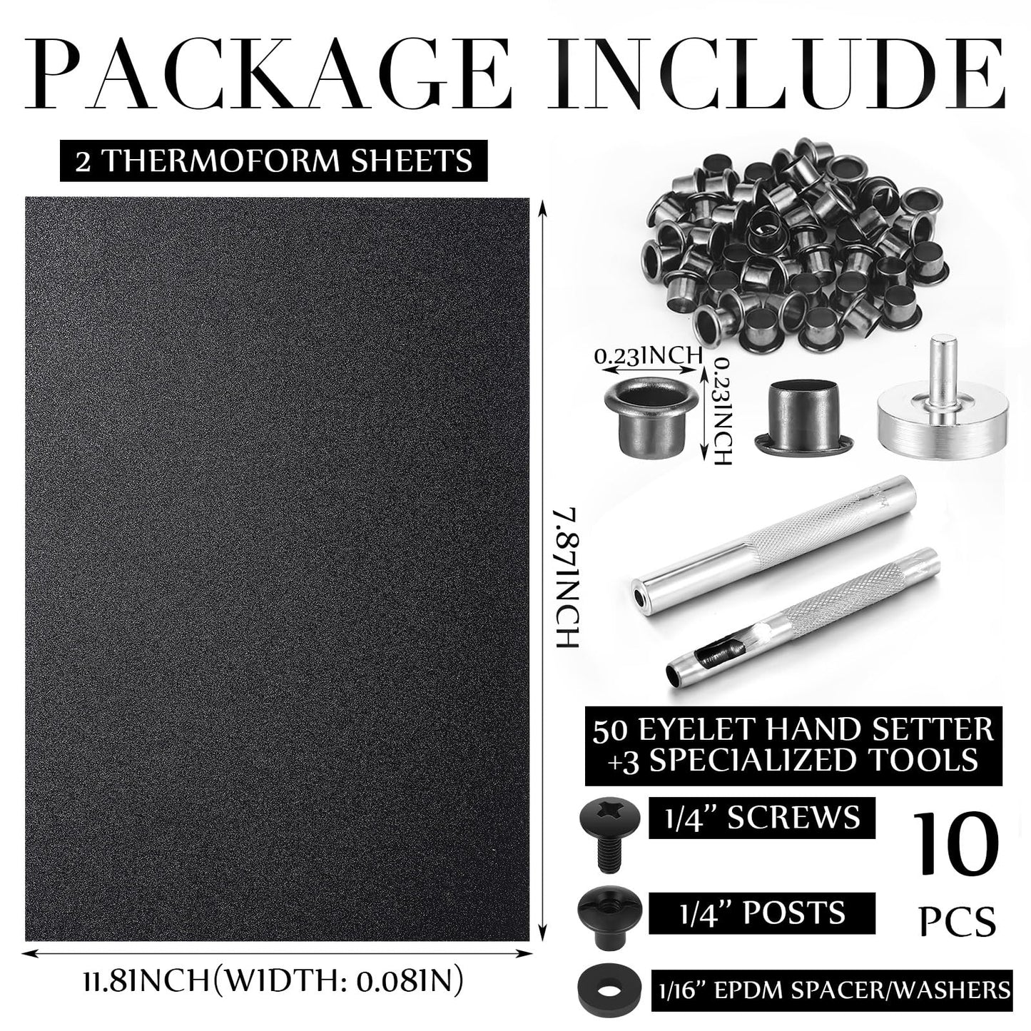 RoundFunny 87 Pcs DIY Holster Kit Include Thermoform Molding Foams Sheet Eyelet Hand Setter Cross Recessed Screw Head Open Slotted Fastener Rubber Washer for Making Knife Sheath(Classic,Black)