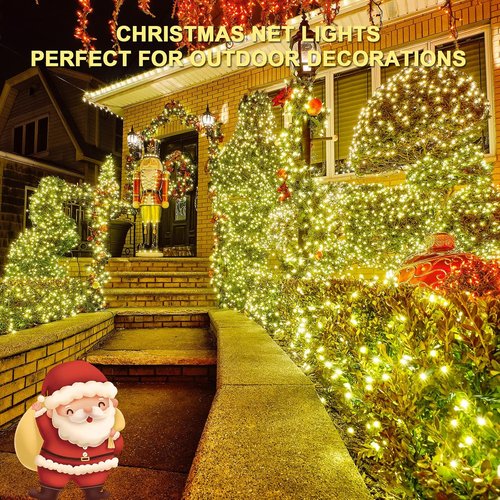 JMEXSUSS 360 LED Christmas Net Lights - Waterproof Connectable 12ft x 5ft Mesh Lights | Warm White with Remote