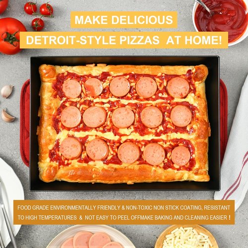 Blue Steel Detroit Pizza Pan - Non-Stick & BPA-Free | Heat-Resistant Up to 800°F - 14x10 Deep Dish Pan