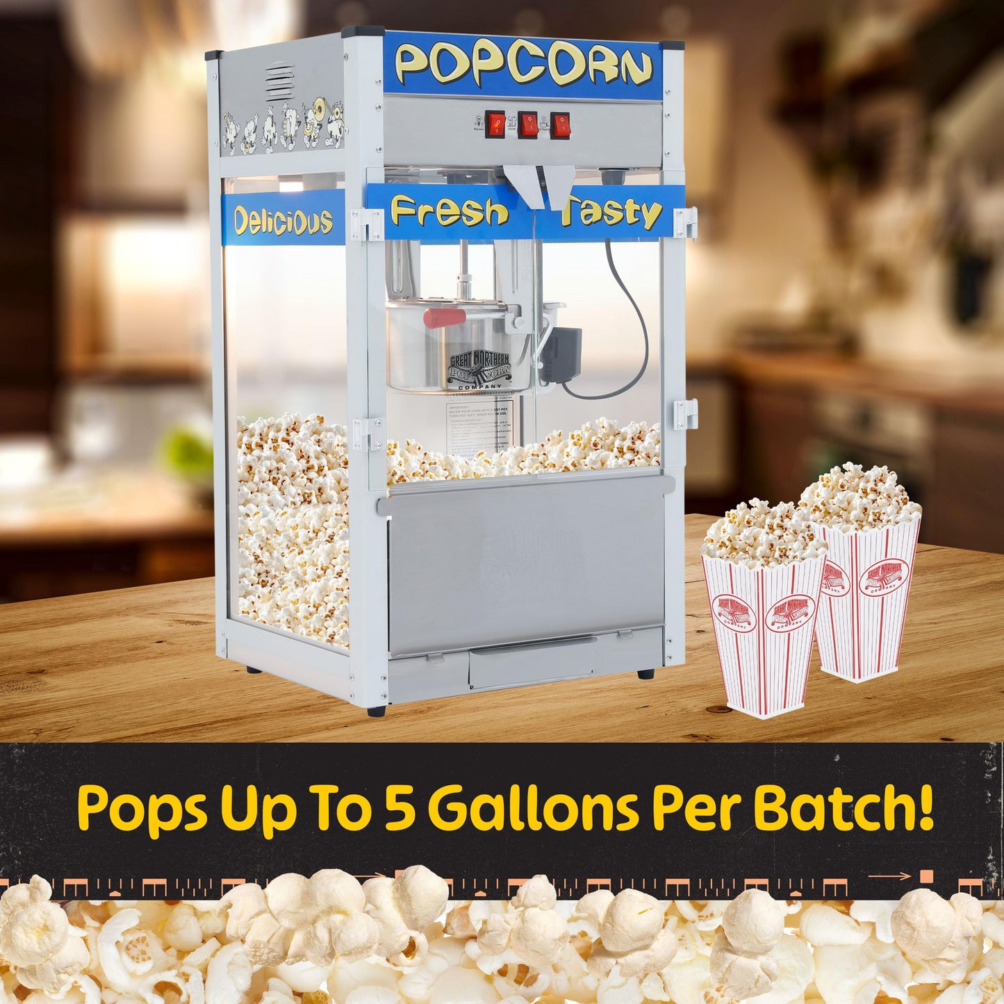 Great Northern Popcorn Company 6210 Pop Heaven Commercial Quality Popcorn Popper Machine, 12 Ounce, Blue