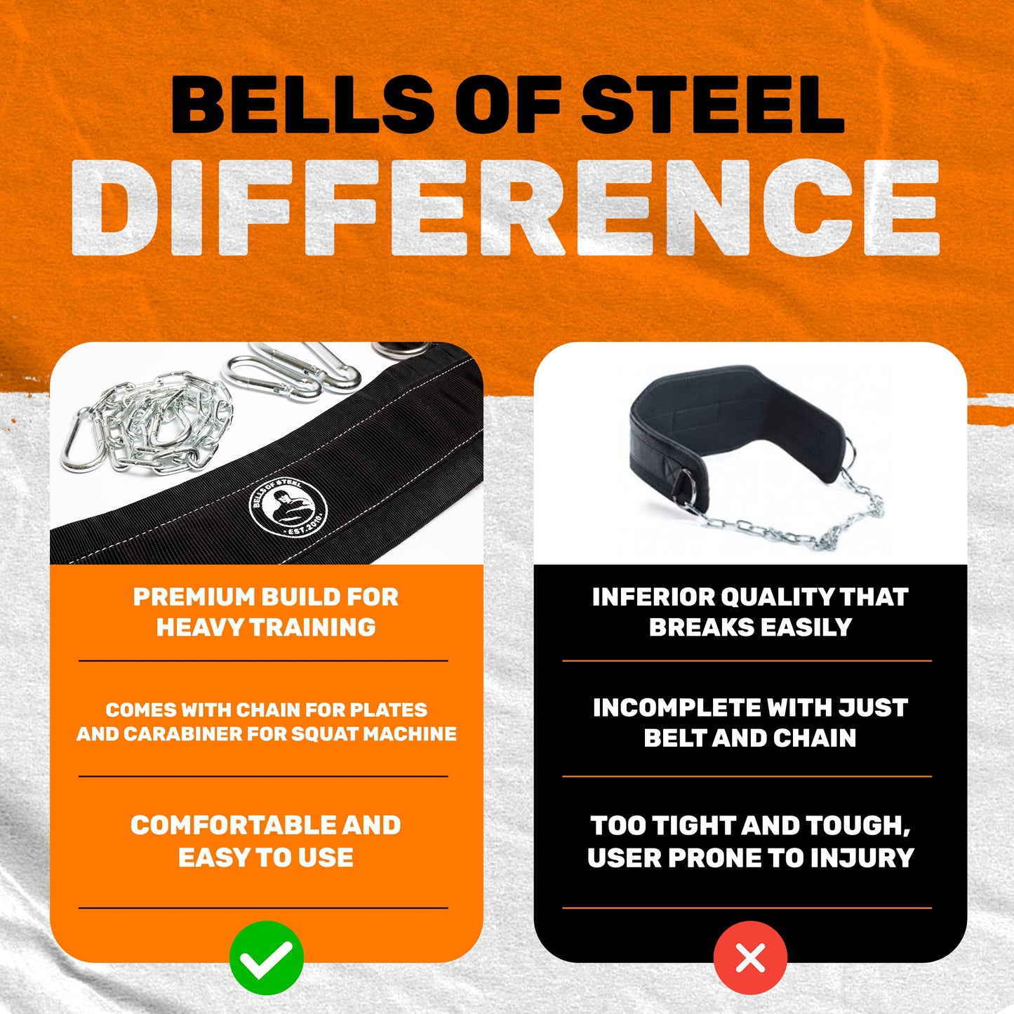 Belt Squat Belt [Bells of Steel] 5in Width Belt Squat Belt for Weight Lifting, Includes Chain - 12in, Heavy Duty Padded Belt Squat Attachment